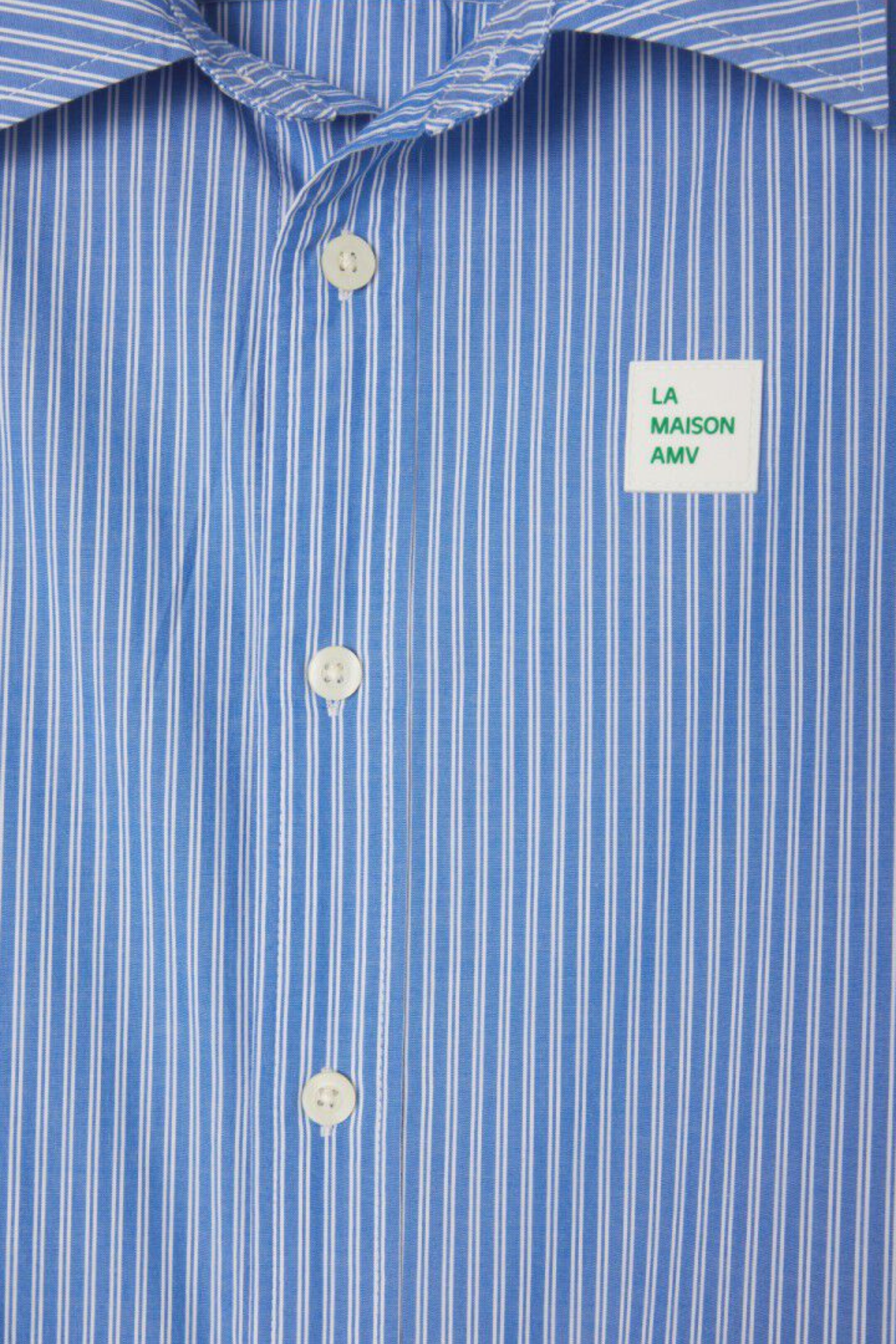 American Vintage zatybay shirt in aqua stripes. Close front view