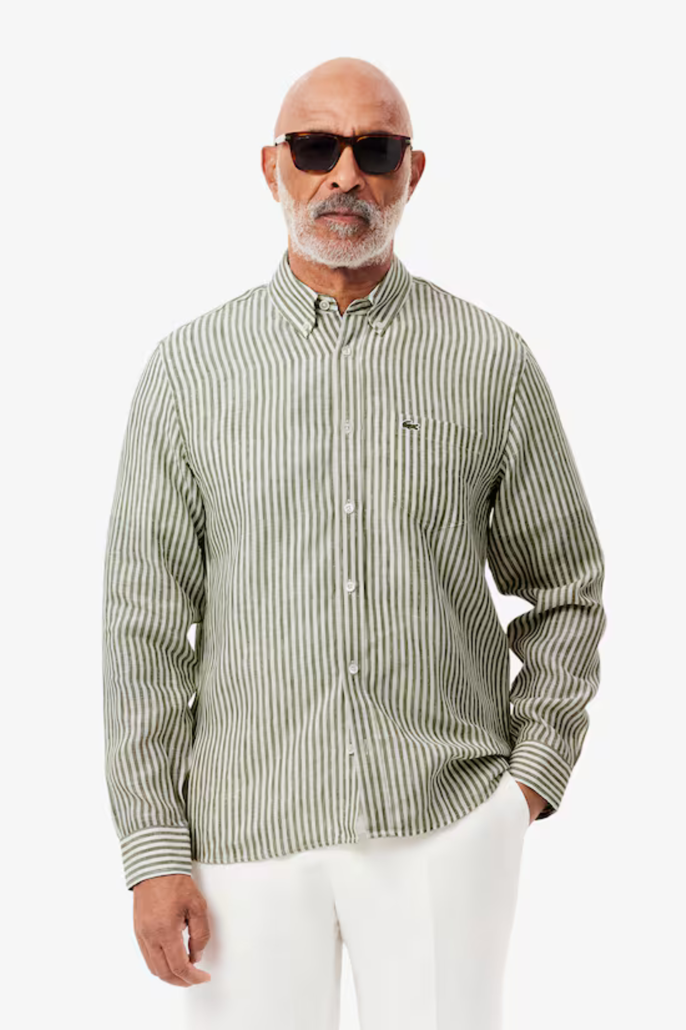 CH6985 L/S WOVEN SHIRT - KHAKI/WHITE
