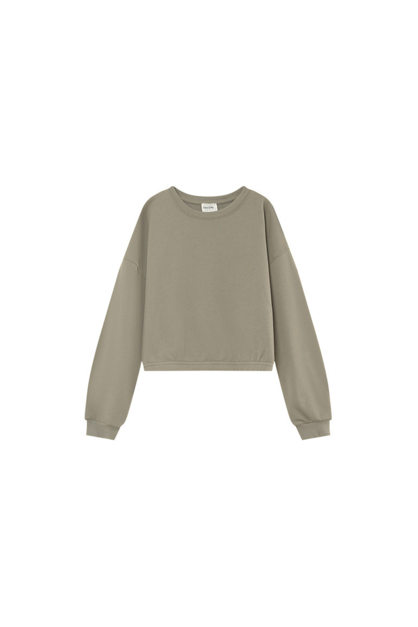 Grace & Mila podium sweatshirt in green. Front flatlay view