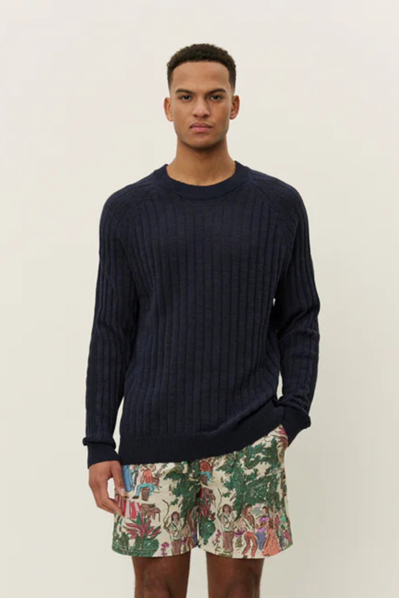 FABIAN LINEN CREWNECK KNIT - DARK NAVY