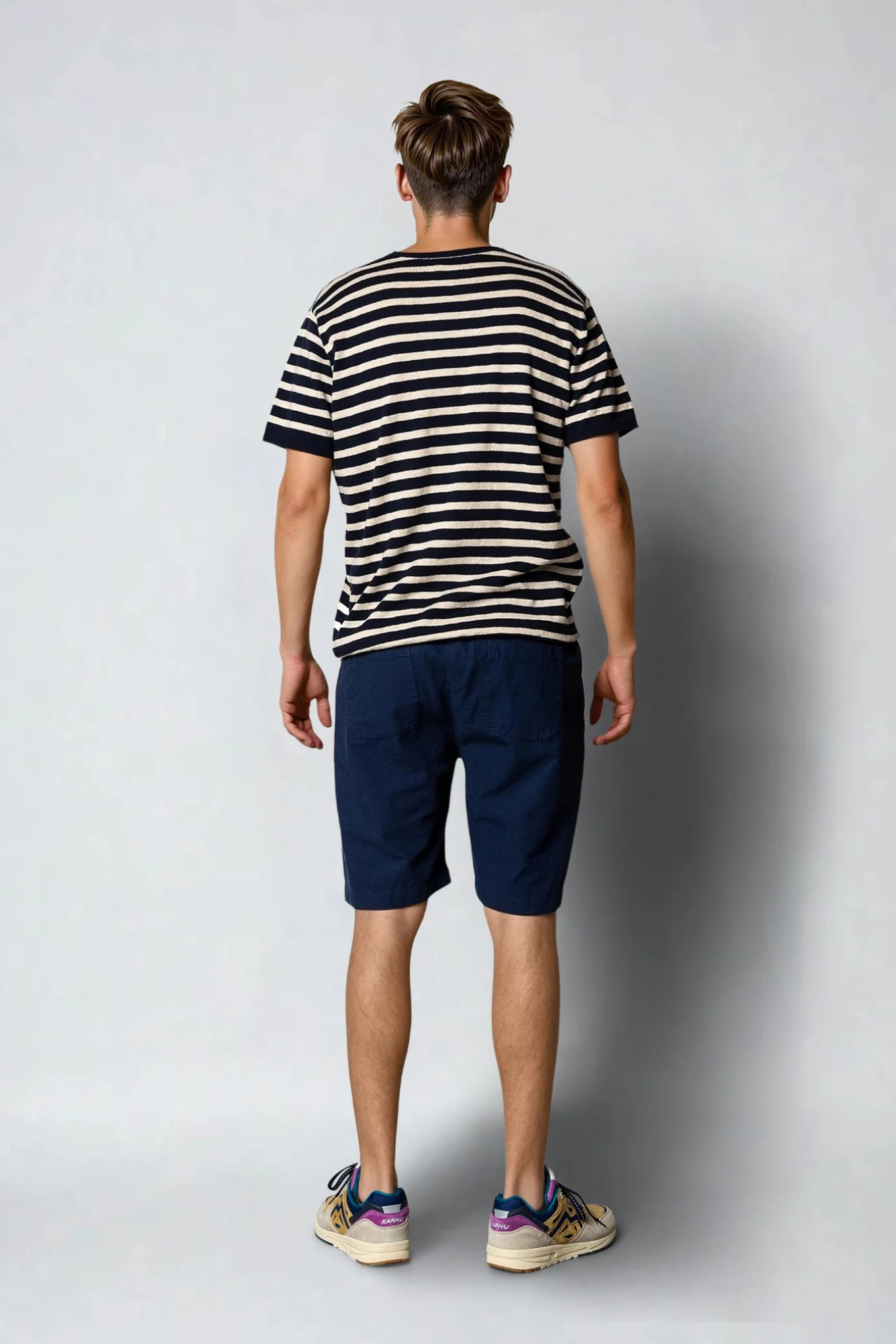 THOMAS KNITTED STRIPE T-SHIRT - NAVY/ECRU STRIPE