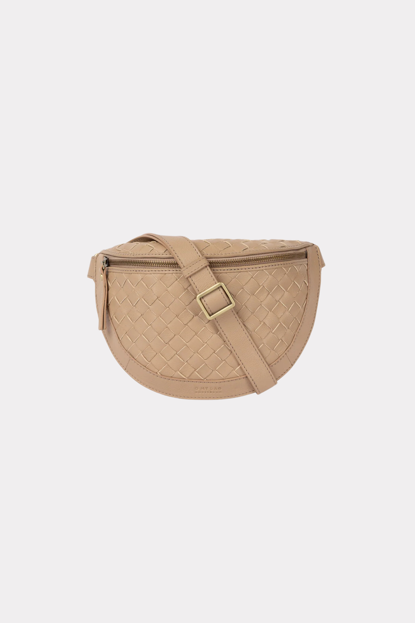 O MY BAG ray rumbag in sand woven soft grain leather. Front view