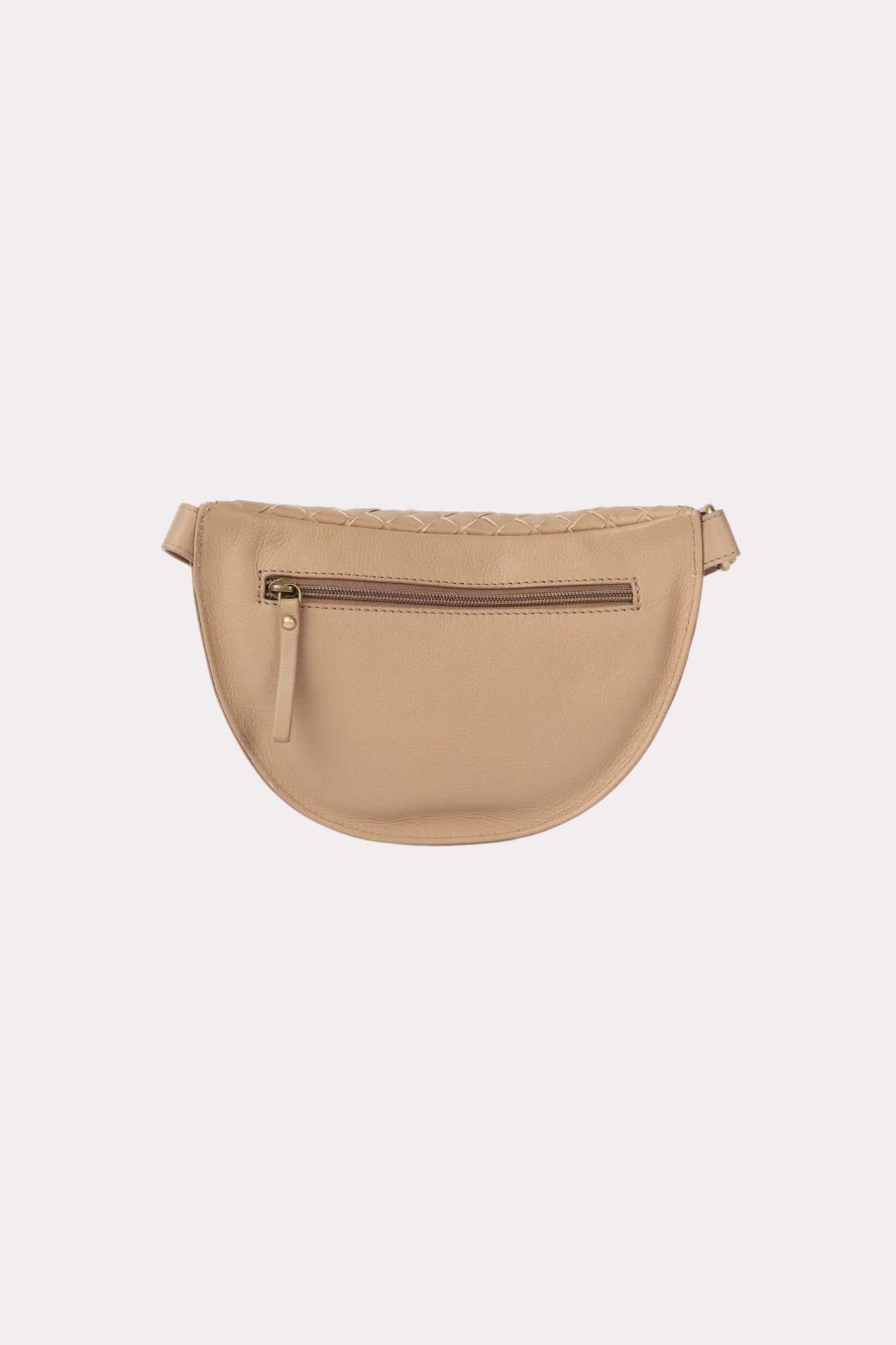 O MY BAG ray rumbag in sand woven soft grain leather. Back view