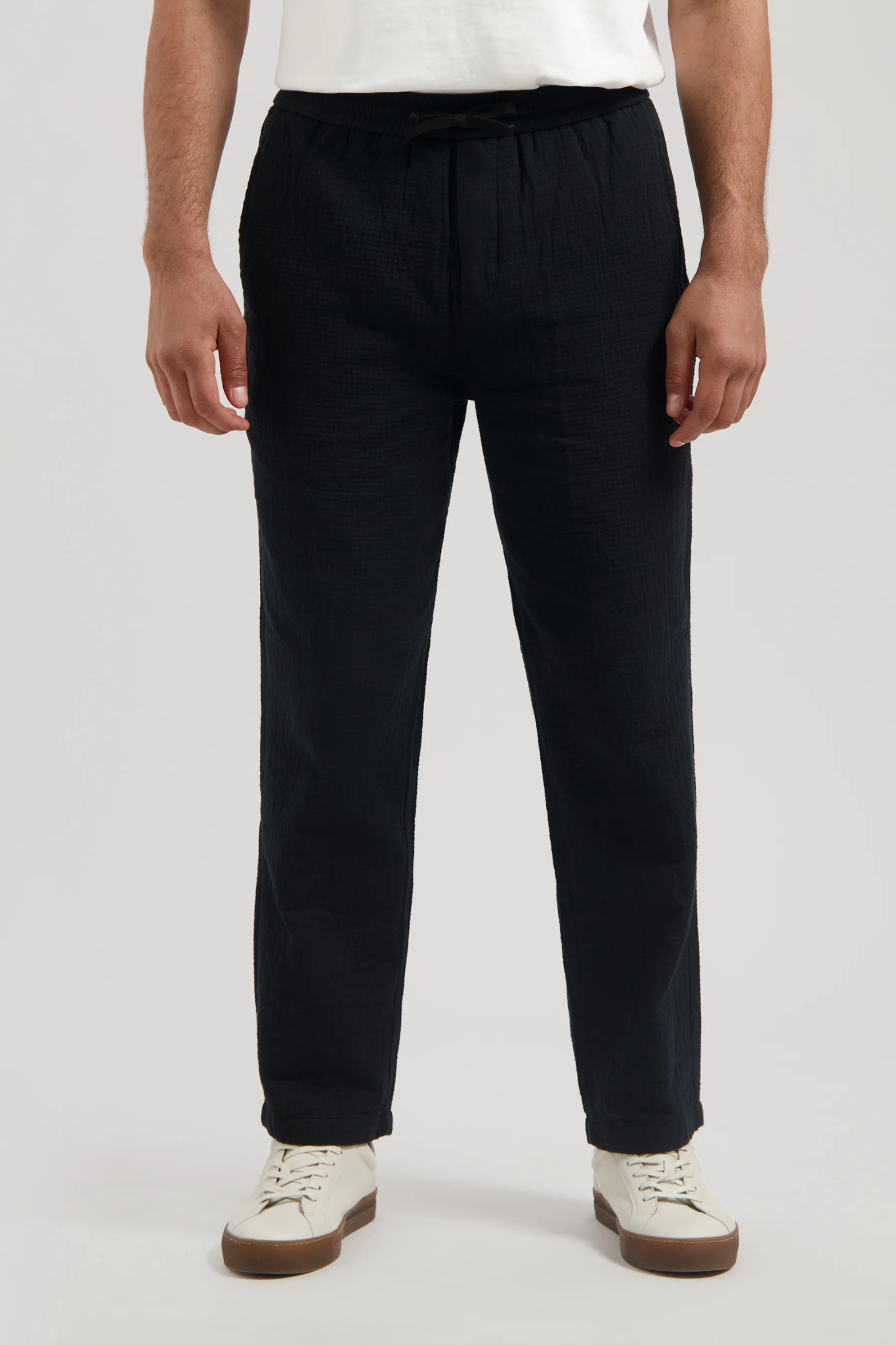 BRANDO SEERSUCKER SLUB WAVE PANTS - BLACK