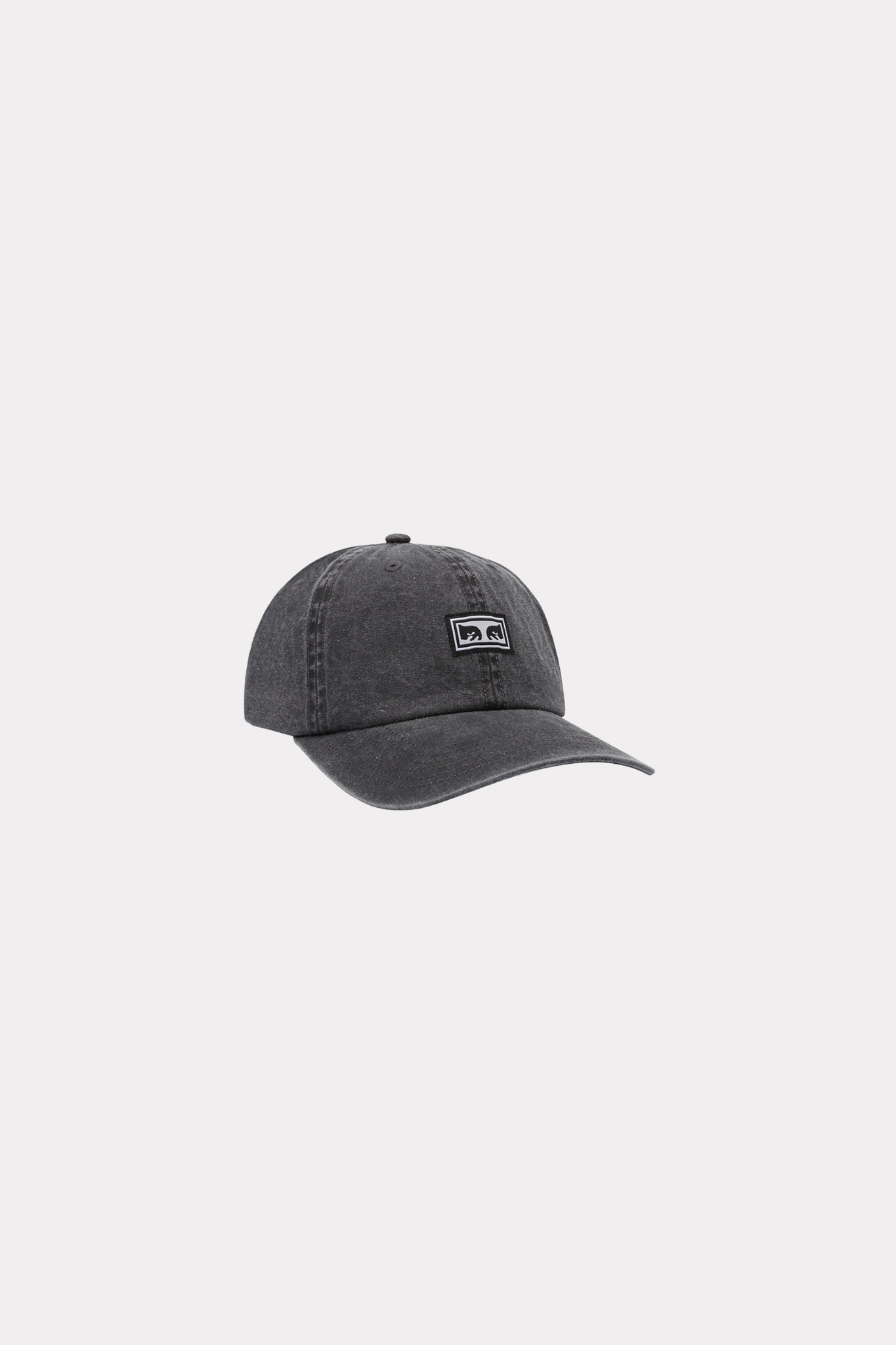 OBEY icon eyes pigment 6 panel velcro hat in pigment black. Front view