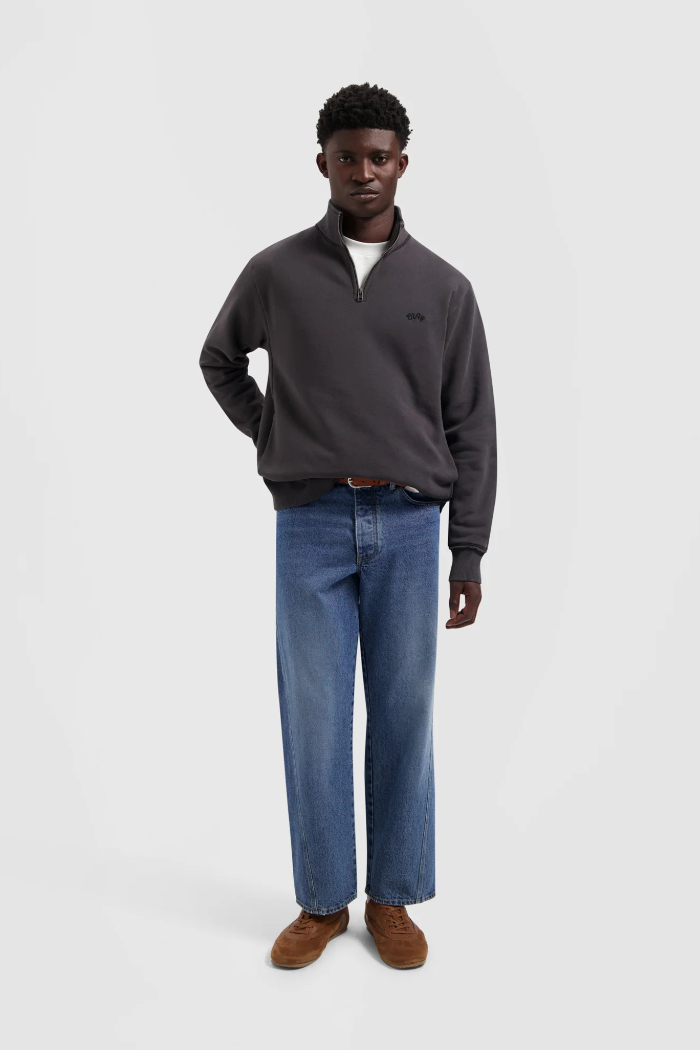 SIGNATURE ZIP MOCK - CHARCOAL
