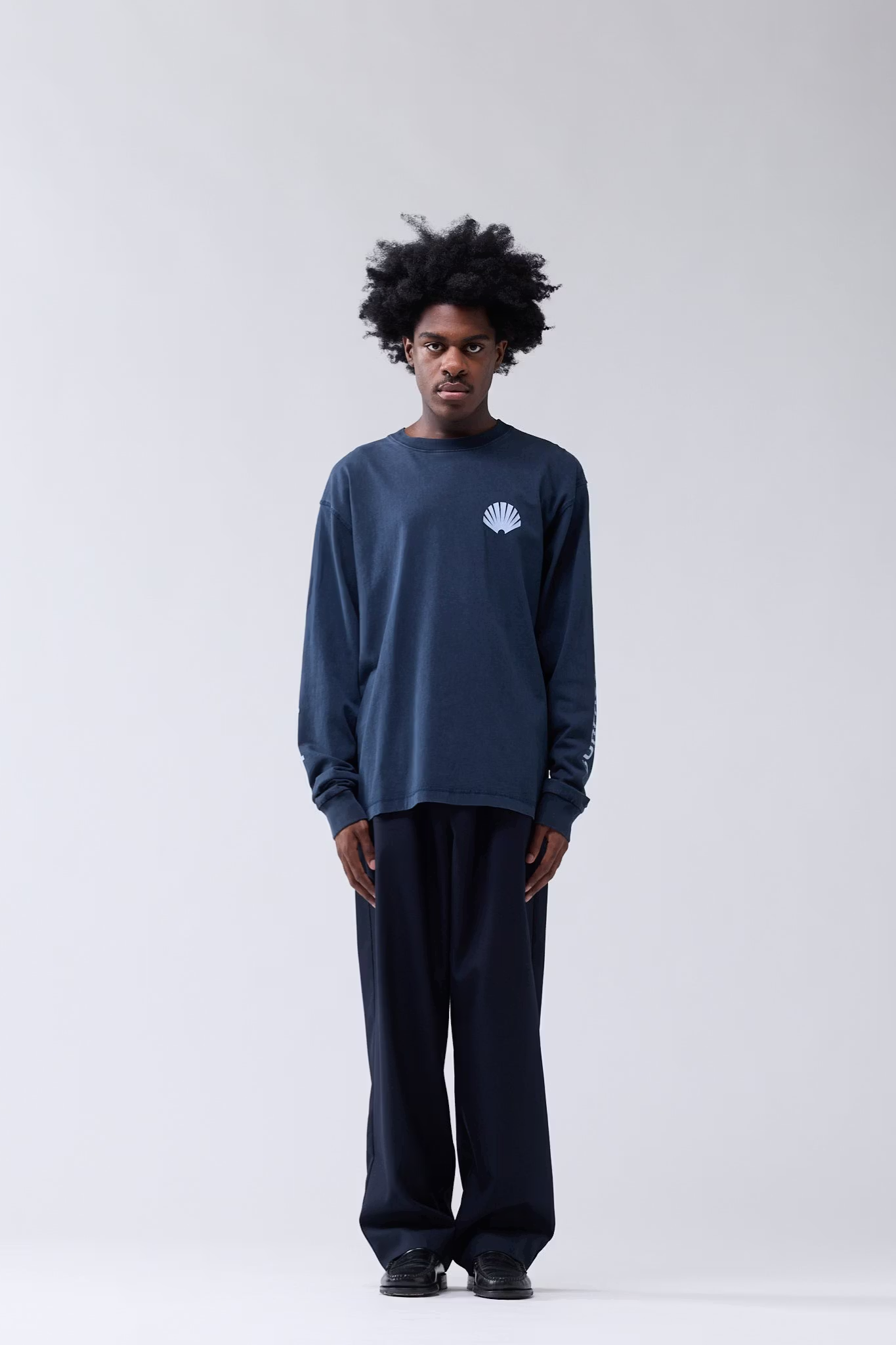 LOGO LONGSLEEVE T-SHIRT - NAVY/DENIM BLUE
