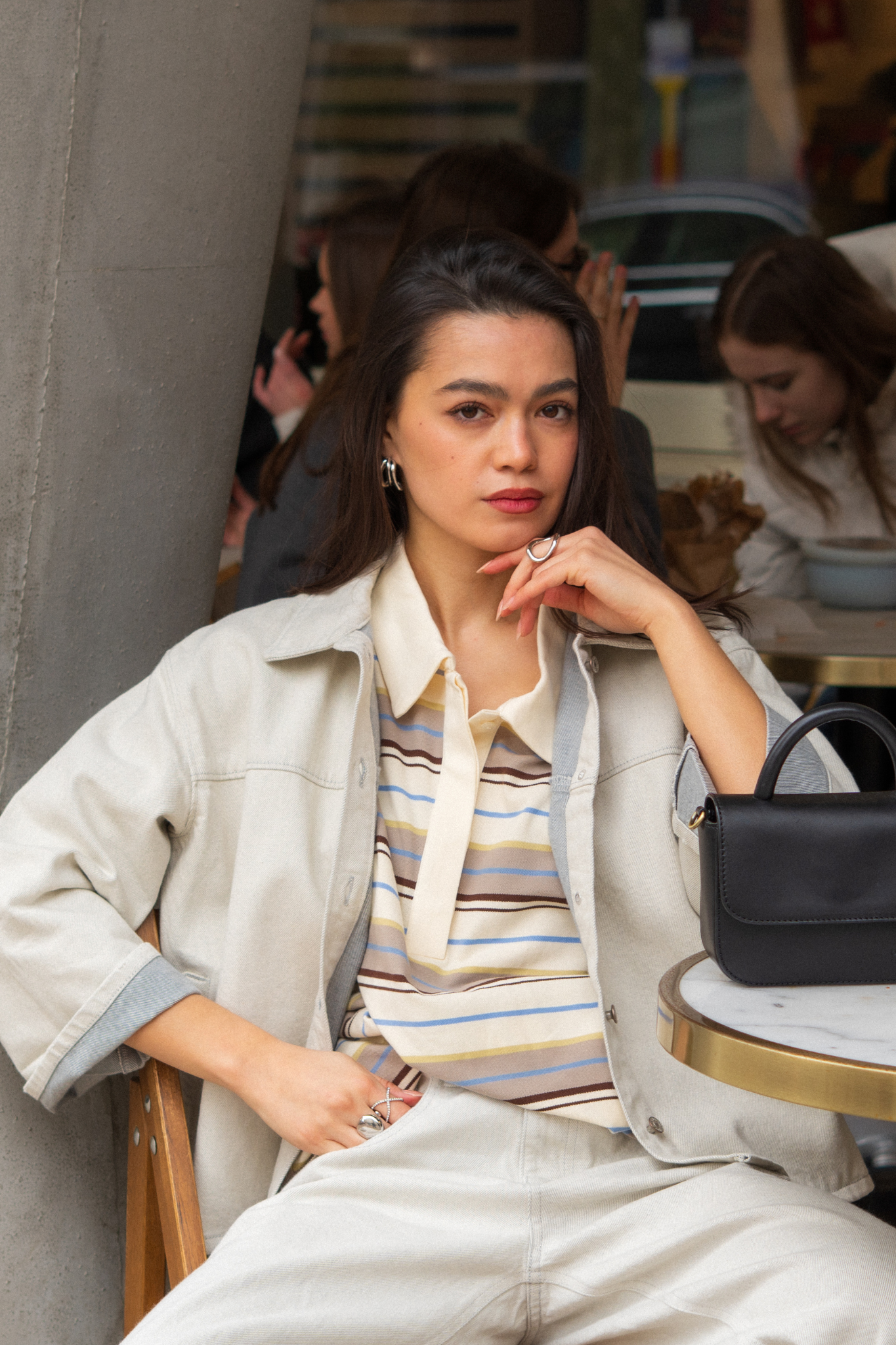 PIL OVERSIZE STRIPED POLOSHIRT - OFF WHITE STRIPED