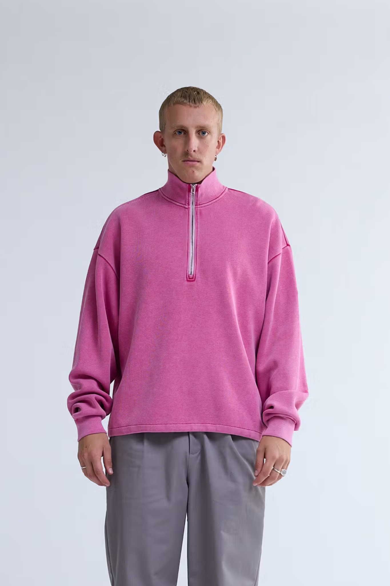 PLATE HALF-ZIP SWEATER - WASHED PINK