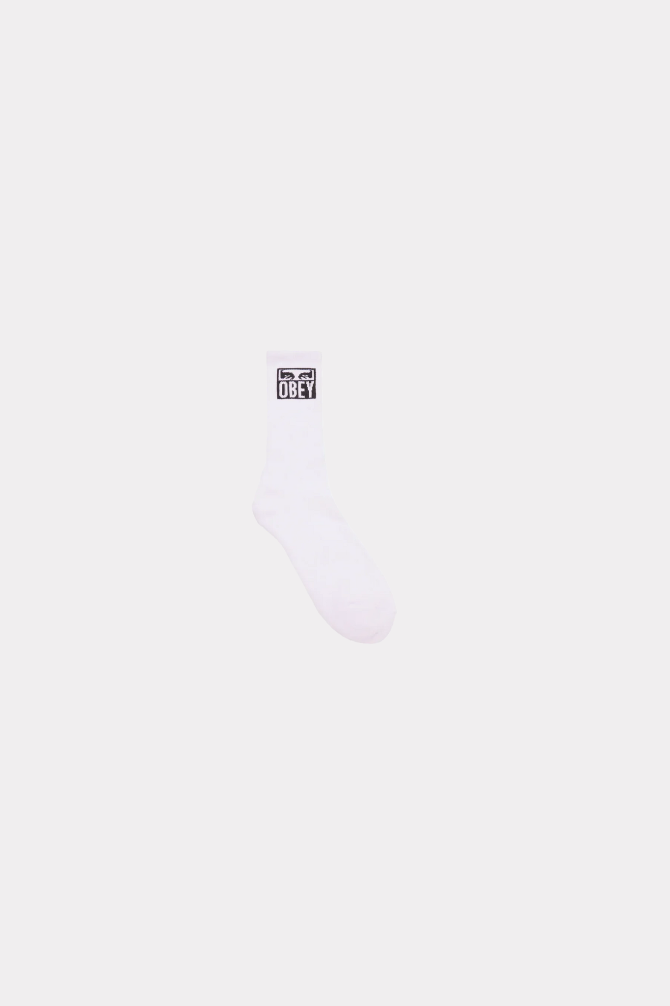 OBEY eyes icon socks in white and logo in black.