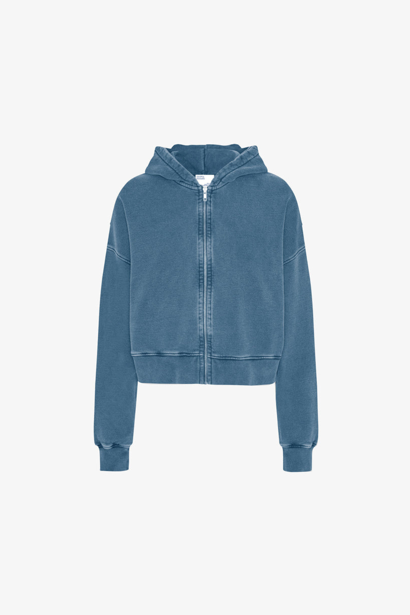 ORGANIC CROP ZIP HOODIE - FADED INDIGO