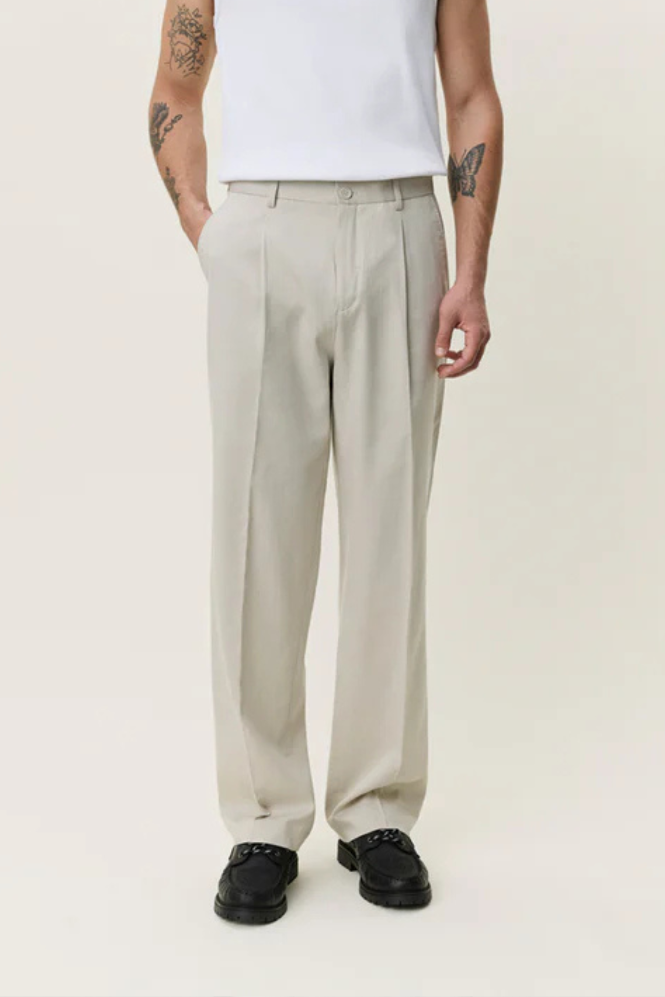 PLEATED TWILL SUIT PANTS - LIGHT SAND