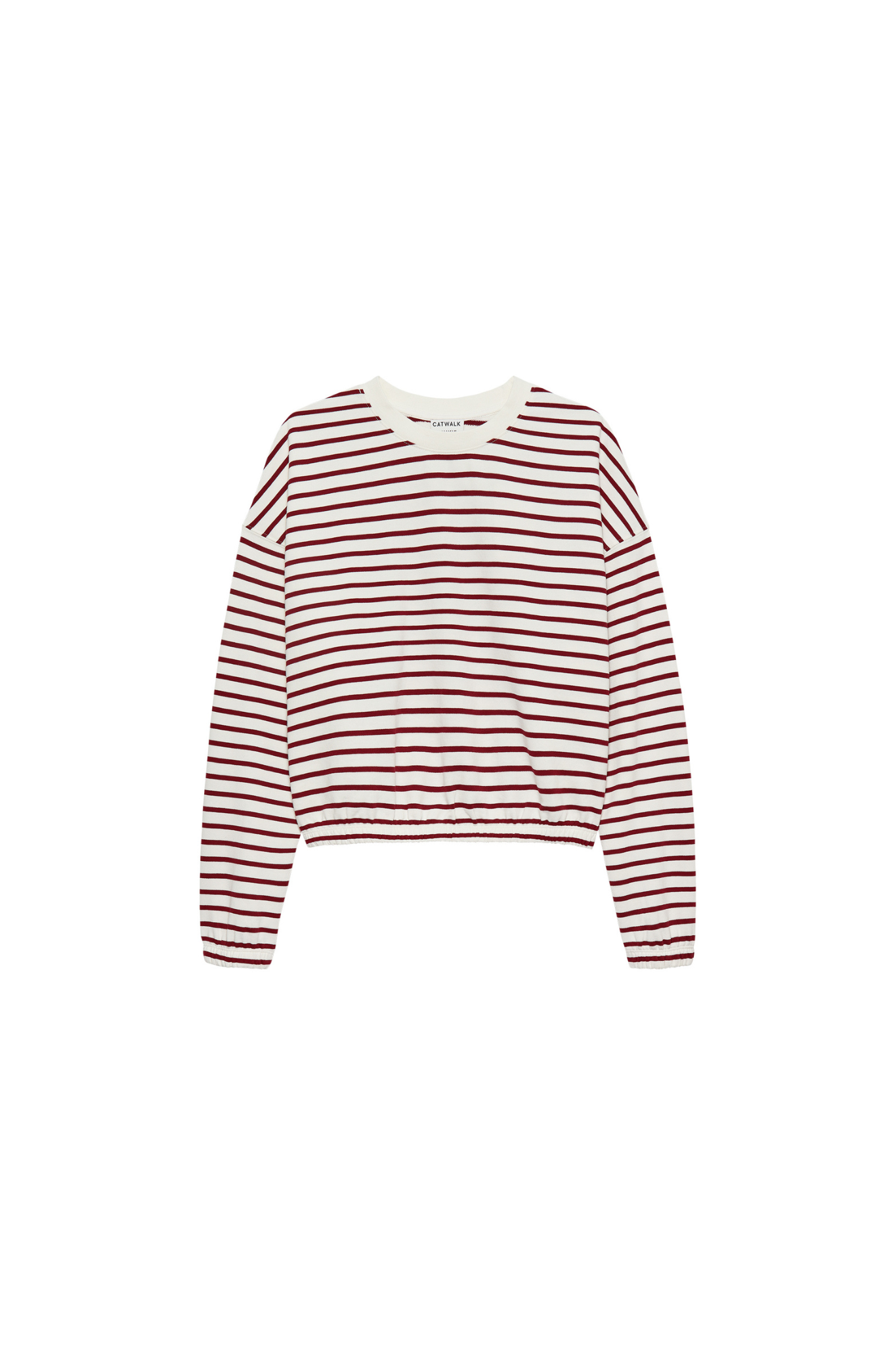 STRIPED SWEATER ELASTIC HEMS - RHUBARB