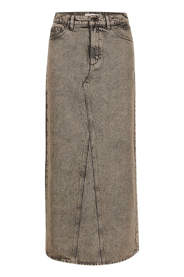 BRENDA HW LONG SKIRT - GREY BROWN WASHED