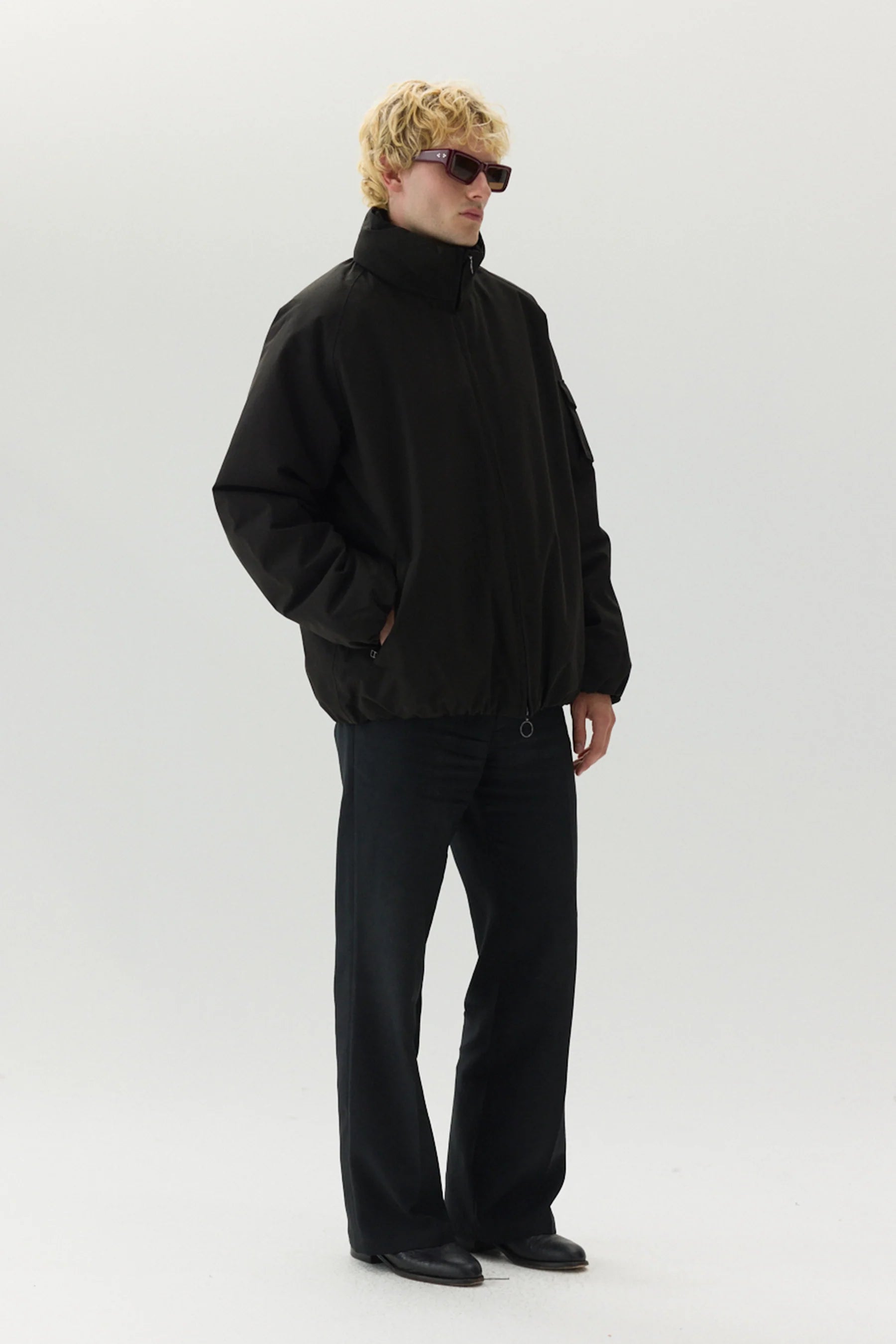 SHORT TRACKER POLY RAYON JACKET - BLACK