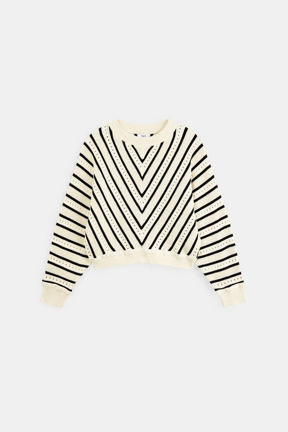 Suncoo pheana striped jumper in creme and navy. Front flatlay view