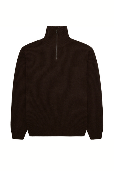 WB LASS WOOL HALF-ZIP KNITWEAR - BROWN