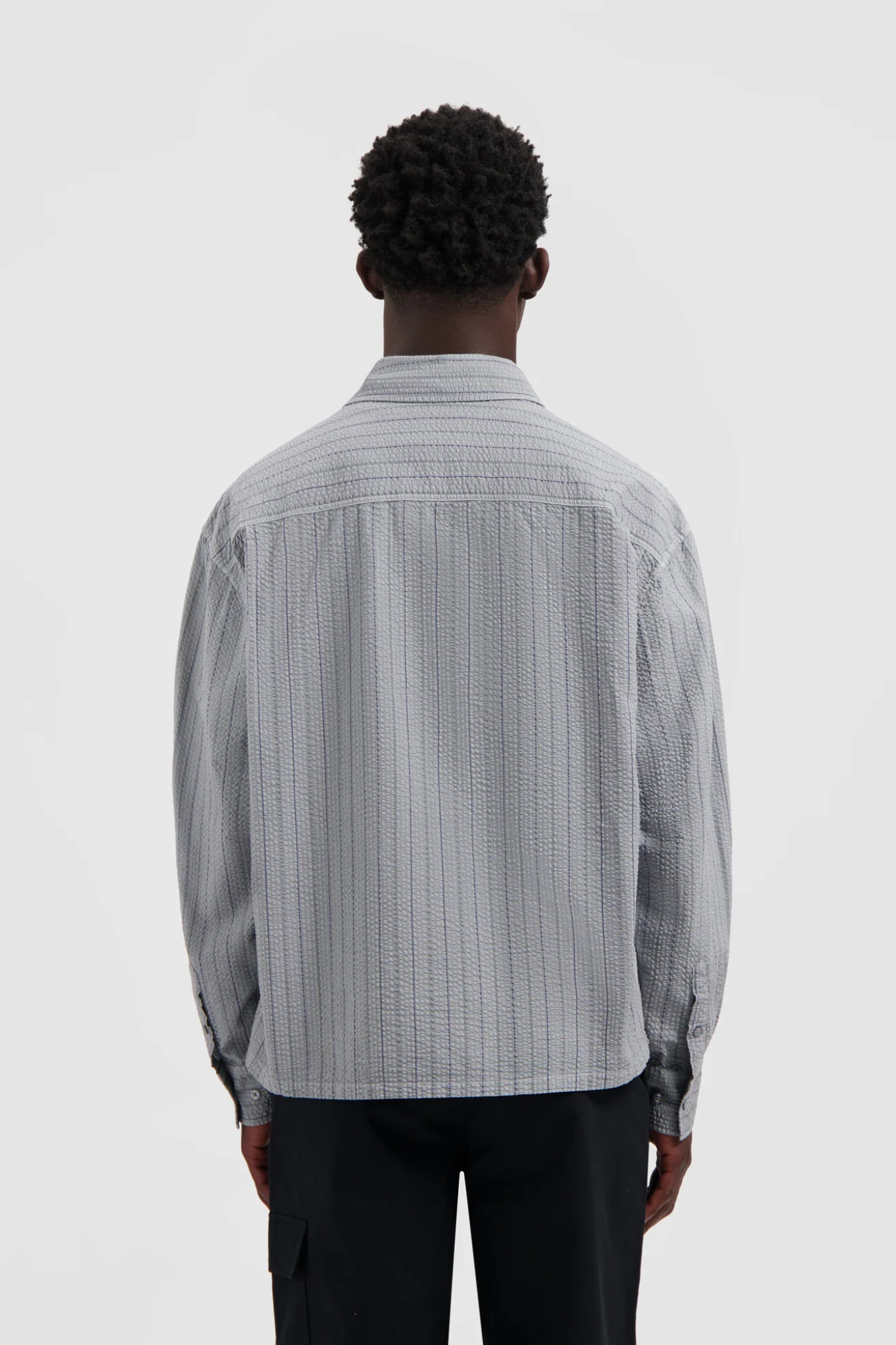 STRIPED BOXY SHIRT - NAVY