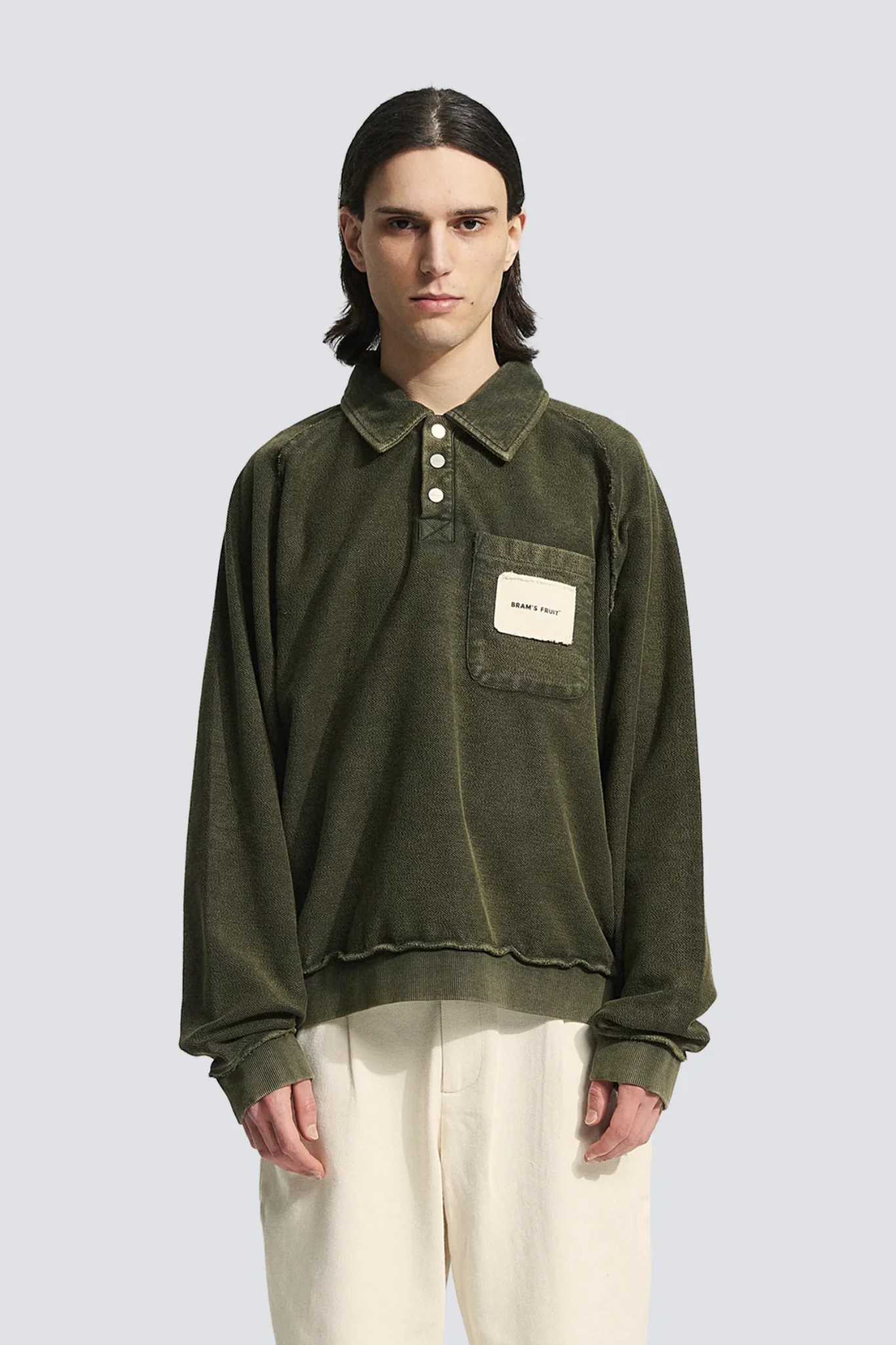CHEST POCKET SWEAT POLO - WASHED CHARCOAL