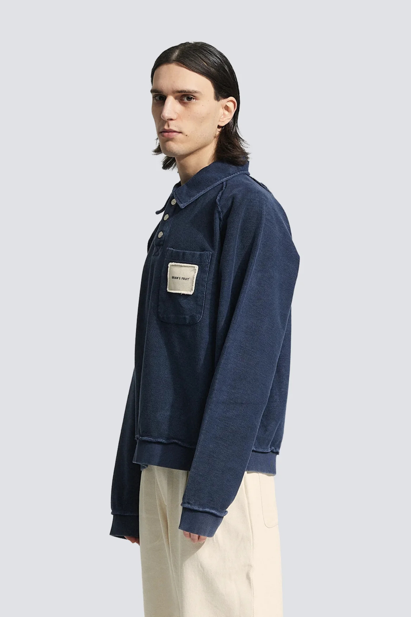 CHEST POCKET SWEAT POLO - WASHED MIDNIGHT BLUE