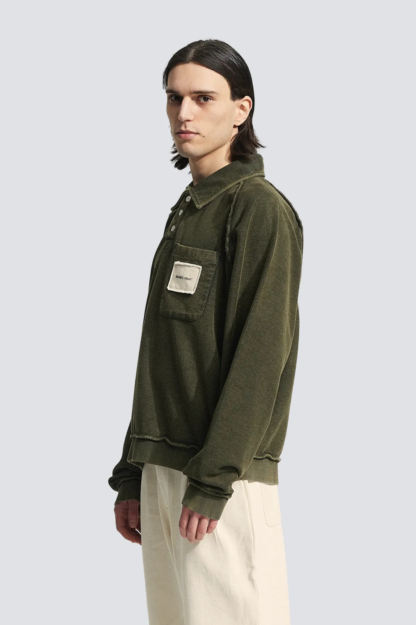 CHEST POCKET SWEAT POLO - WASHED CHARCOAL