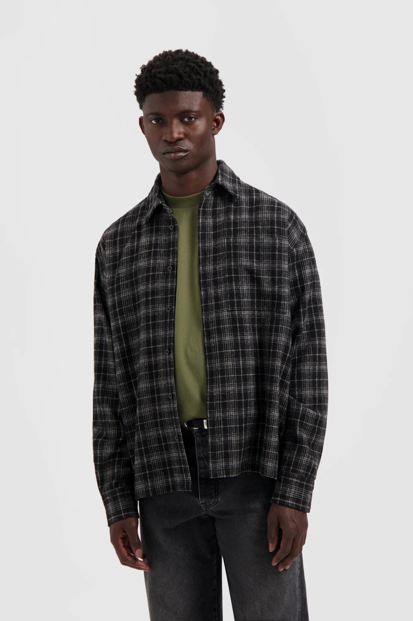 PLAID BOXY SHIRT - CHARCOAL