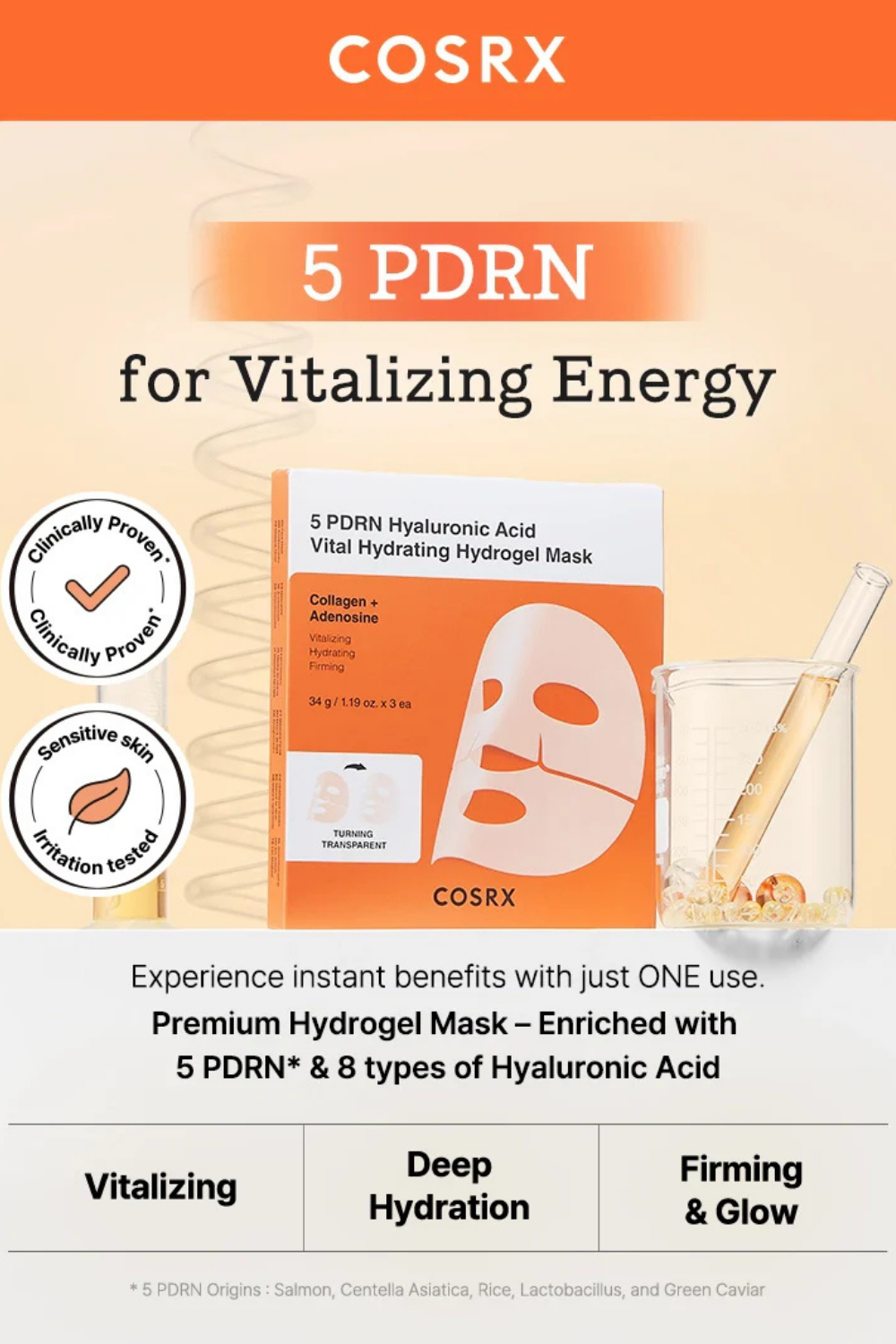 5 PDRN HYALURONIC ACID VITAL HYDRATING HYDROGEL MASK ( 1 PIECE )