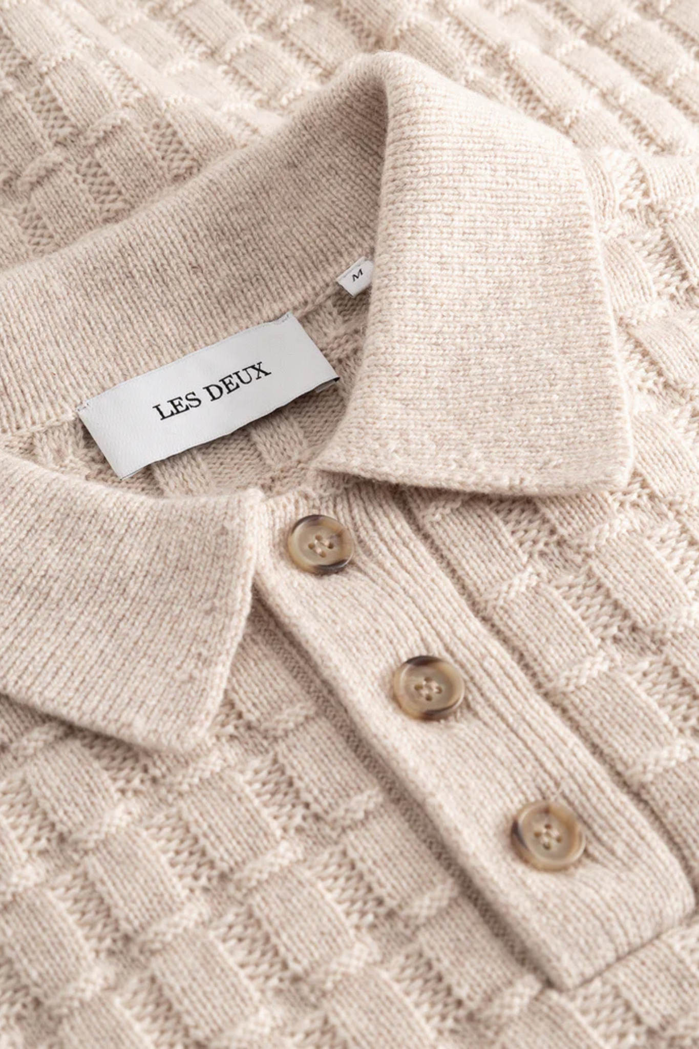 GUSTAV SQUARED STRUCTURE POLO KNIT - LIGHT SAND MELANGE