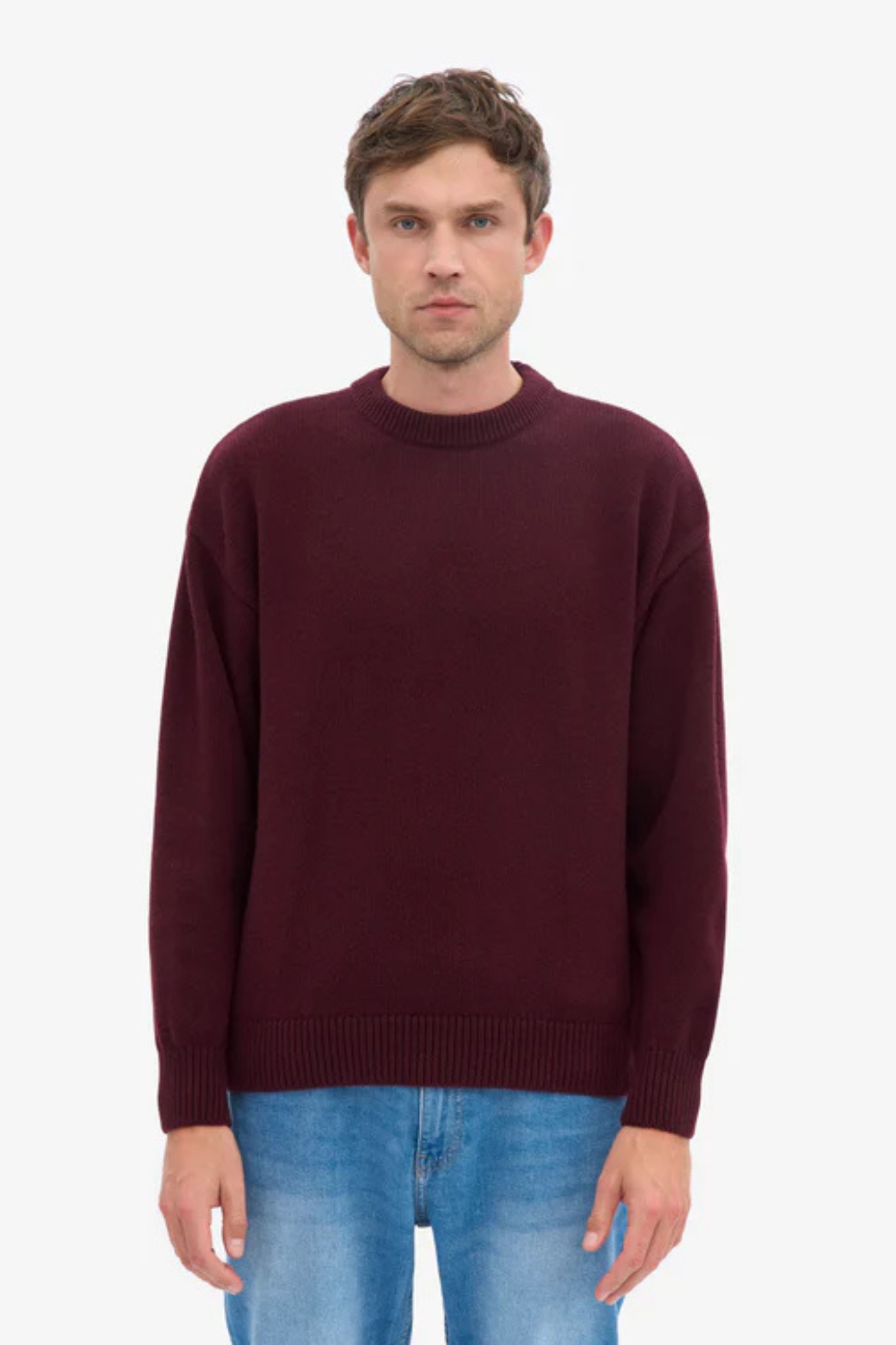 OVERSIZED MERINO WOOL CREW - OXBLOOD RED