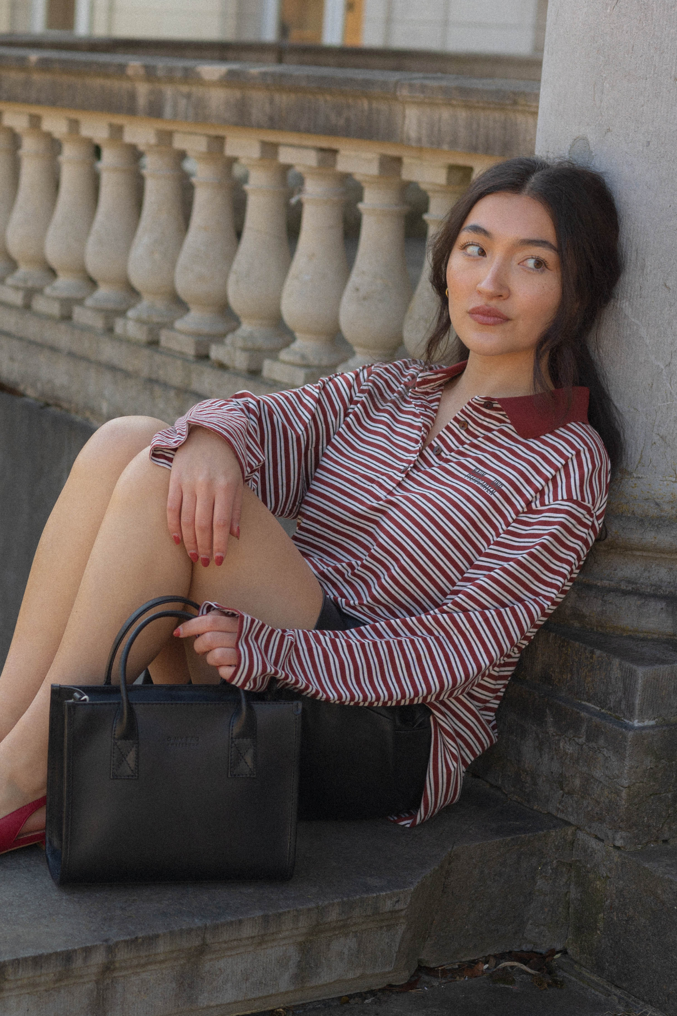 JEANNI POLO STRIPE - BORDEAUX
