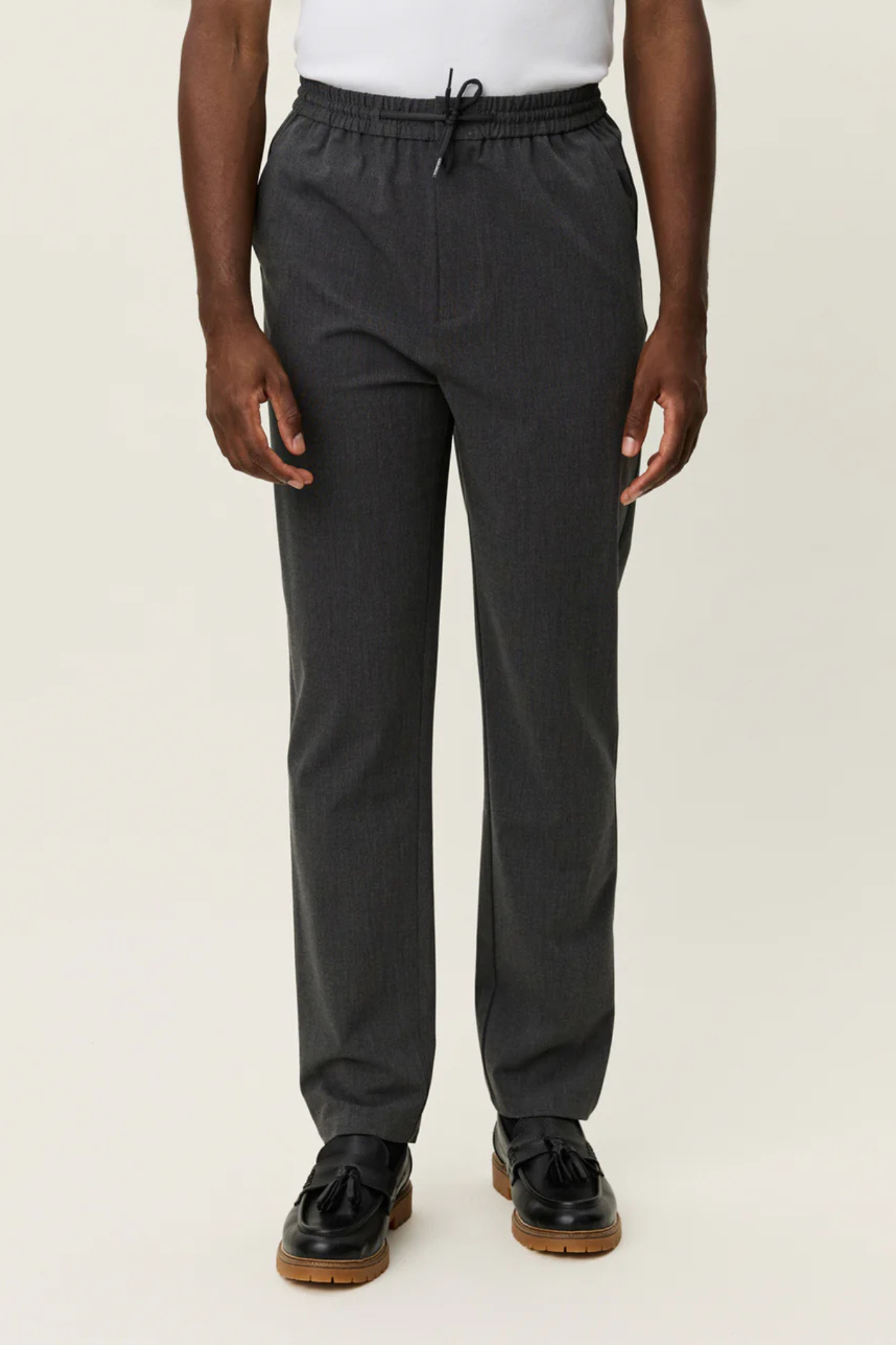 COMO TAPERED TEXTURED PANTS - DARK GREY MELANGE