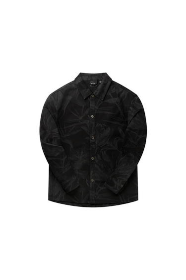 Daily Paper floral denim shirt in black. Front flatlay view