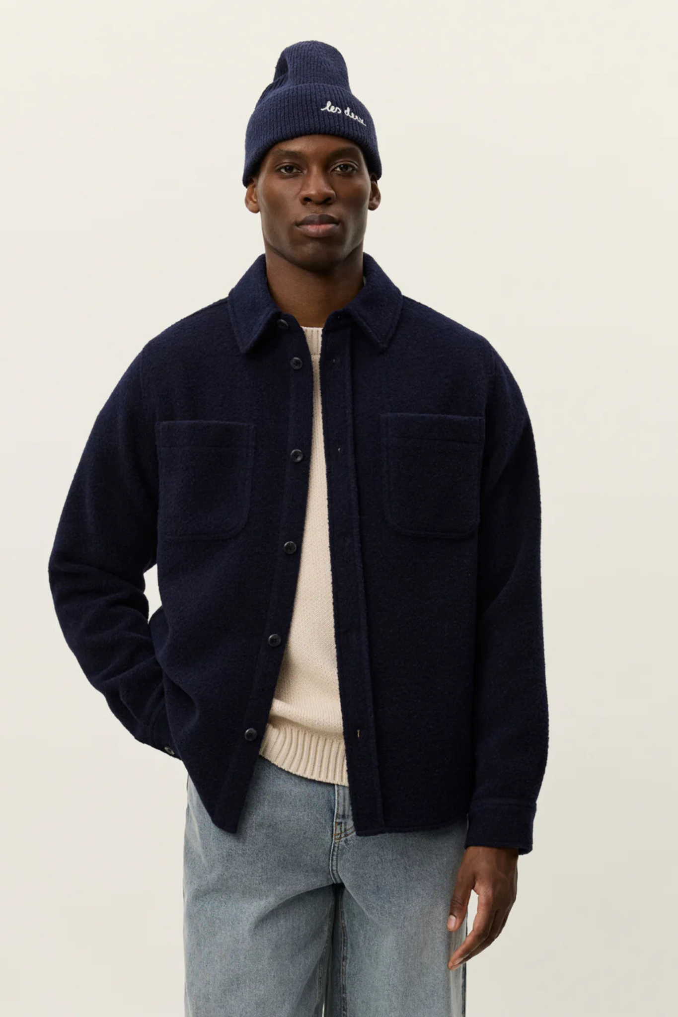 LENNON BOUCLE OVERSHIRT - DARK NAVY BLUE