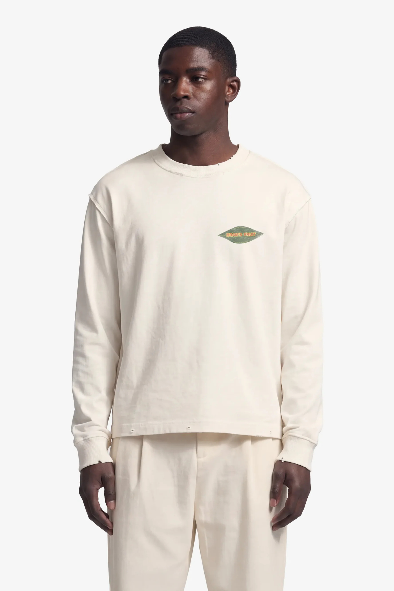 DISTRESEED LEAF LONGSLEEVE - OFF WHITE