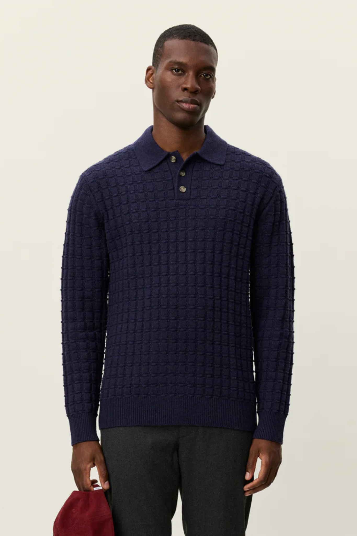 GUSTAV SQUARED STRUCTURE POLO KNIT - DARK NAVY