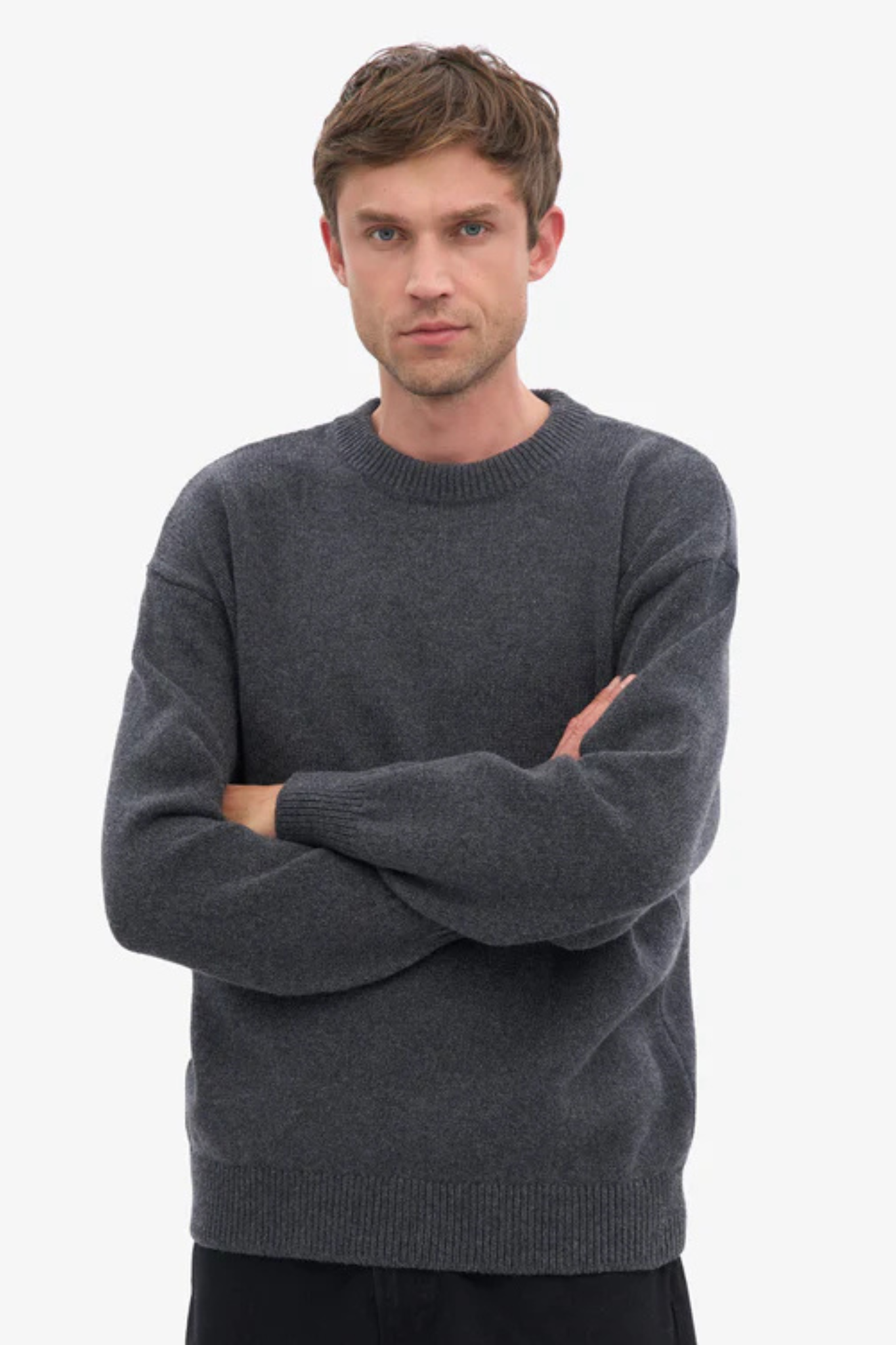 OVERSIZED MERINO WOOL CREW - LAVA GREY