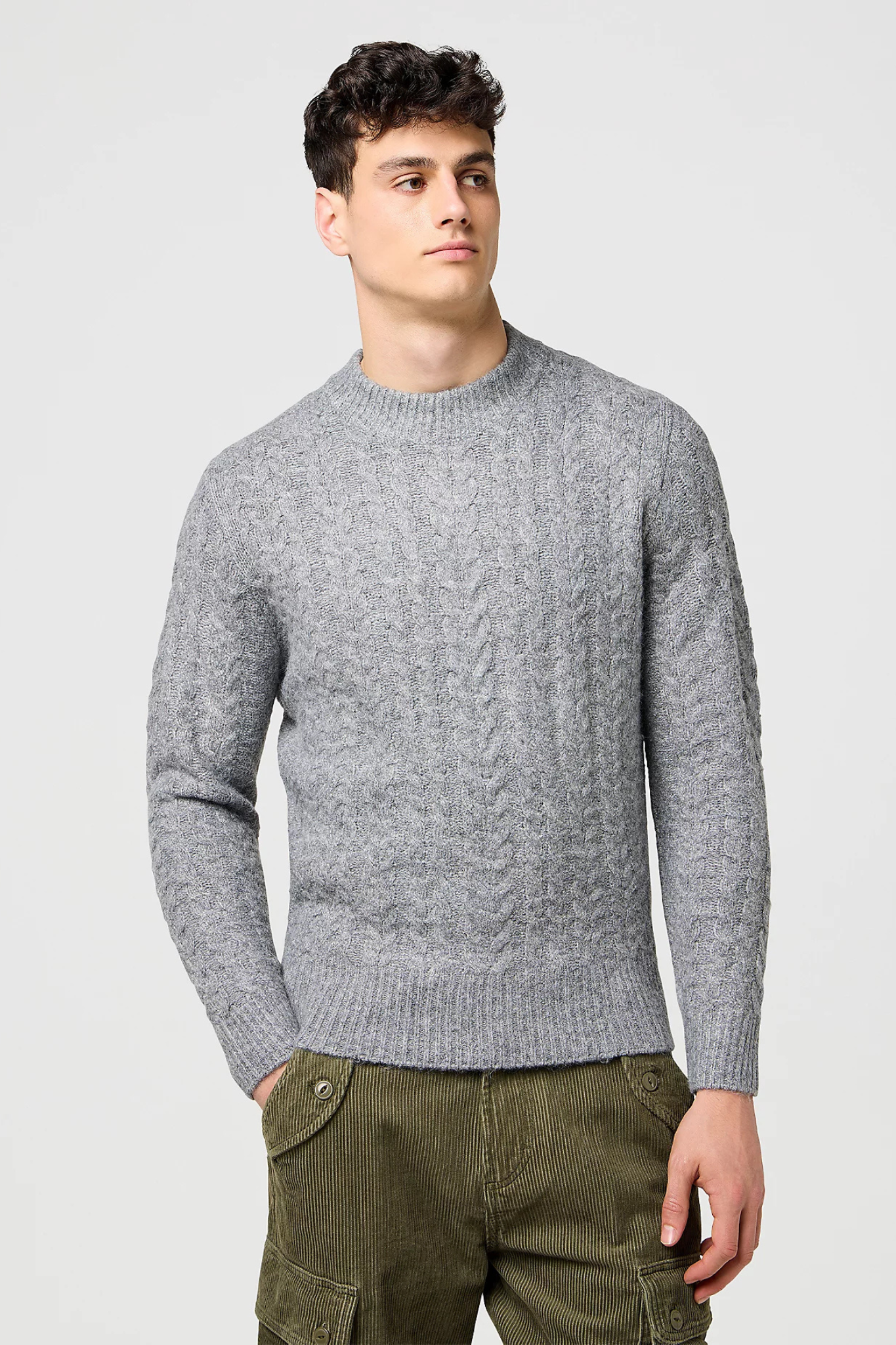 CABLE KNIT SWEATER - GREY HEATHER
