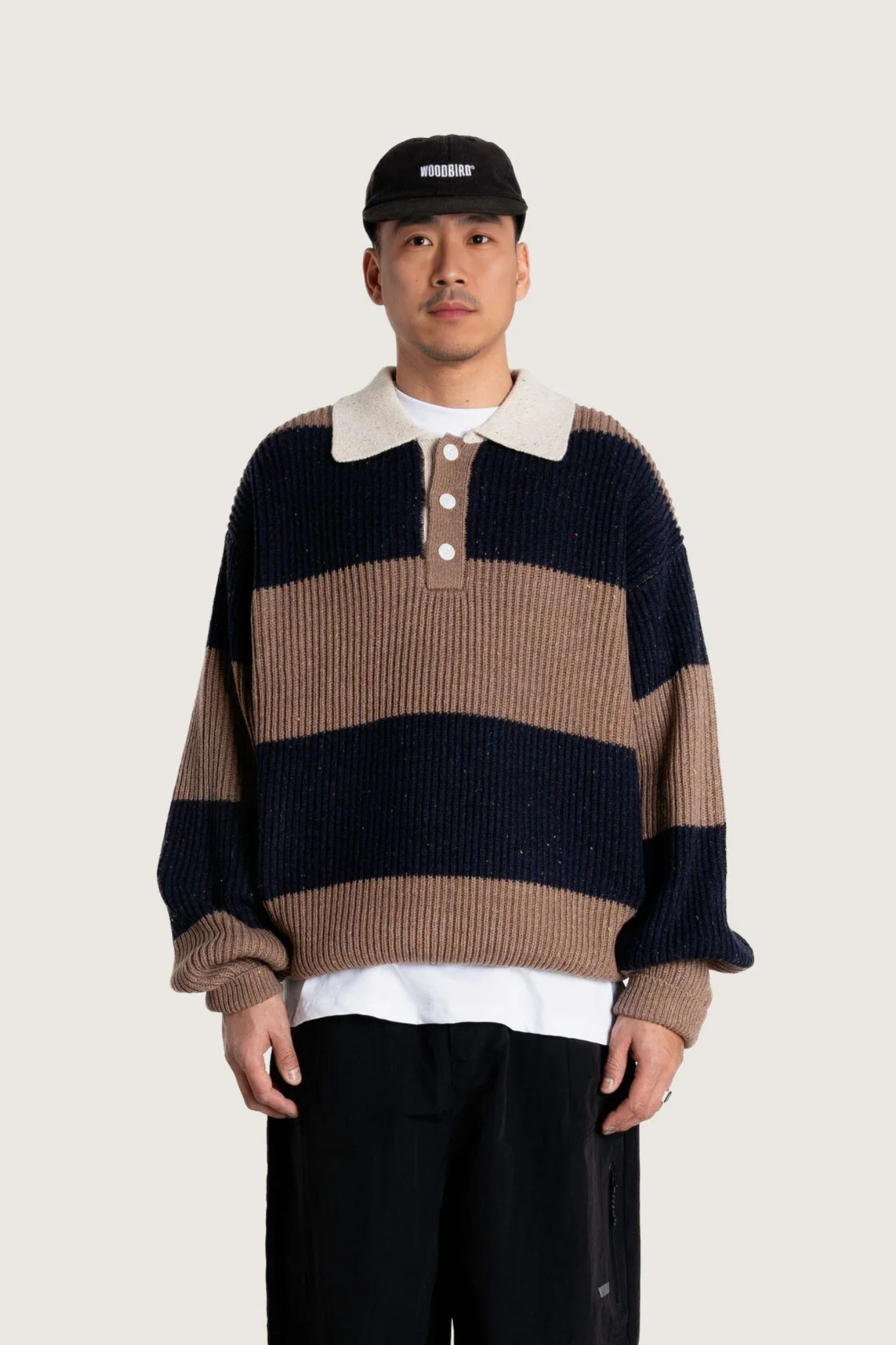 LOTU STRIPED POLO SWEATER - NAVY STRIPED