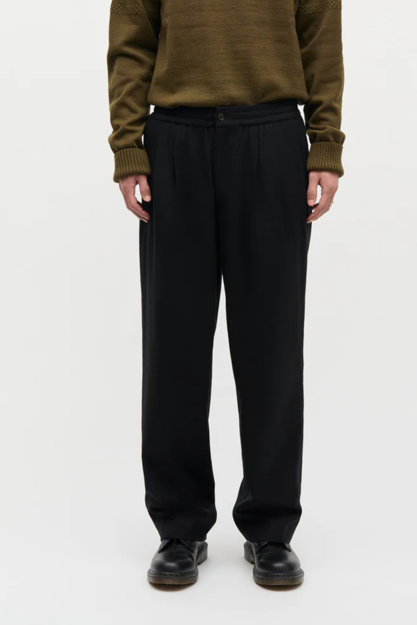 FANCY WOOL DRAWSTRING PANTS - BLACK