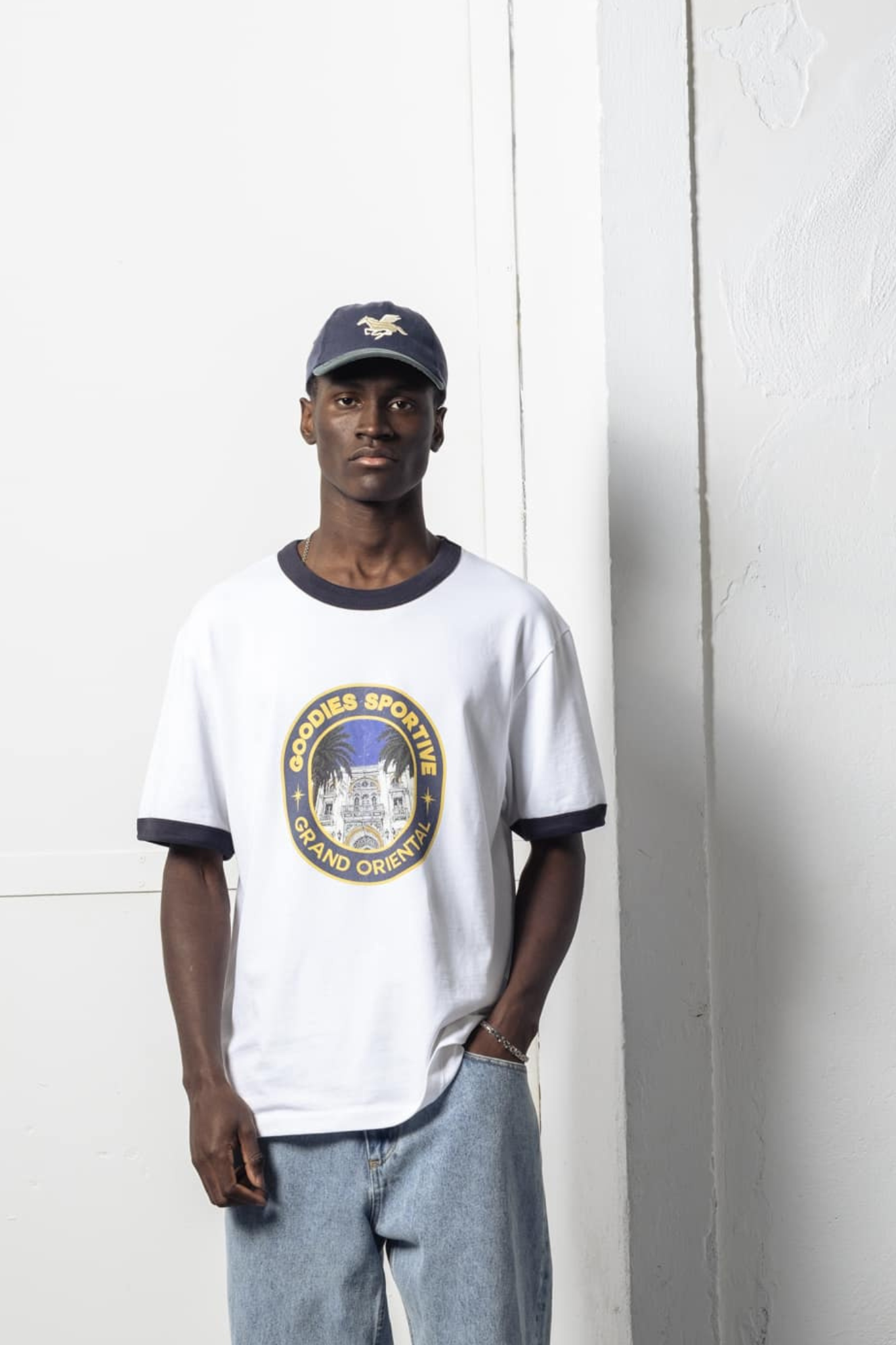 GRAND ORIENTAL RINGER T-SHIRT - WHITE/NAVY