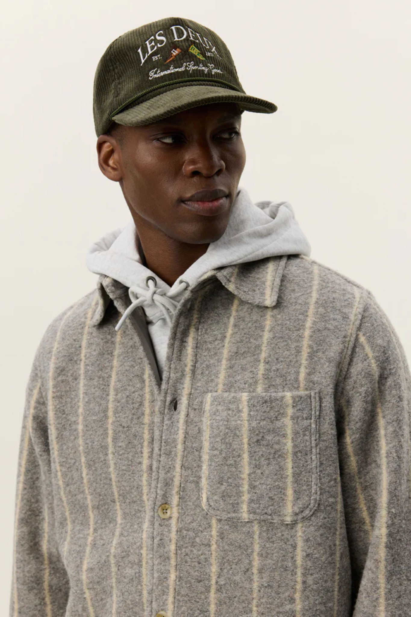 LENNON WOOL PINSTRIPE OVERSHIRT - GREY MELANGE