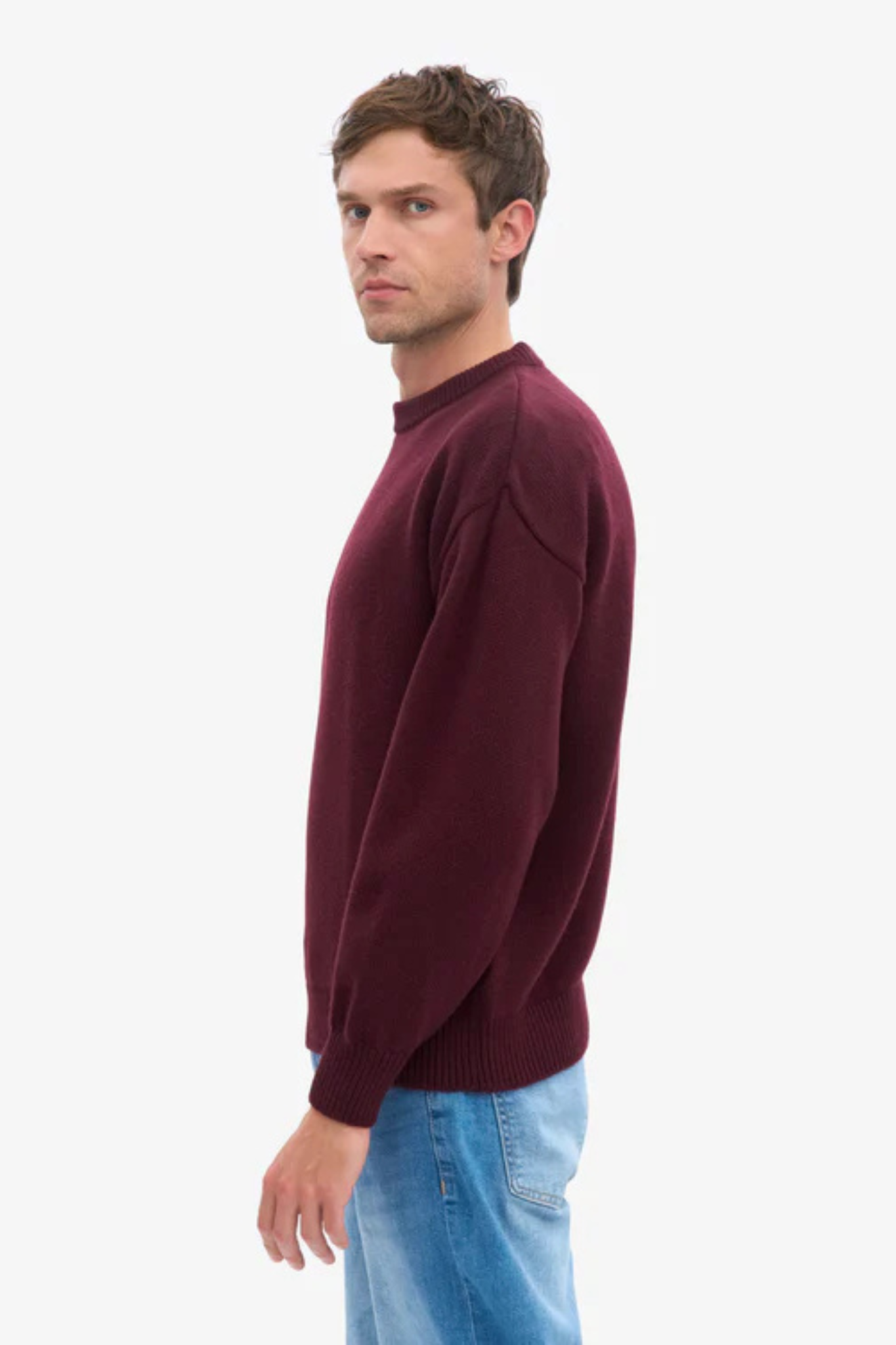 OVERSIZED MERINO WOOL CREW - OXBLOOD RED