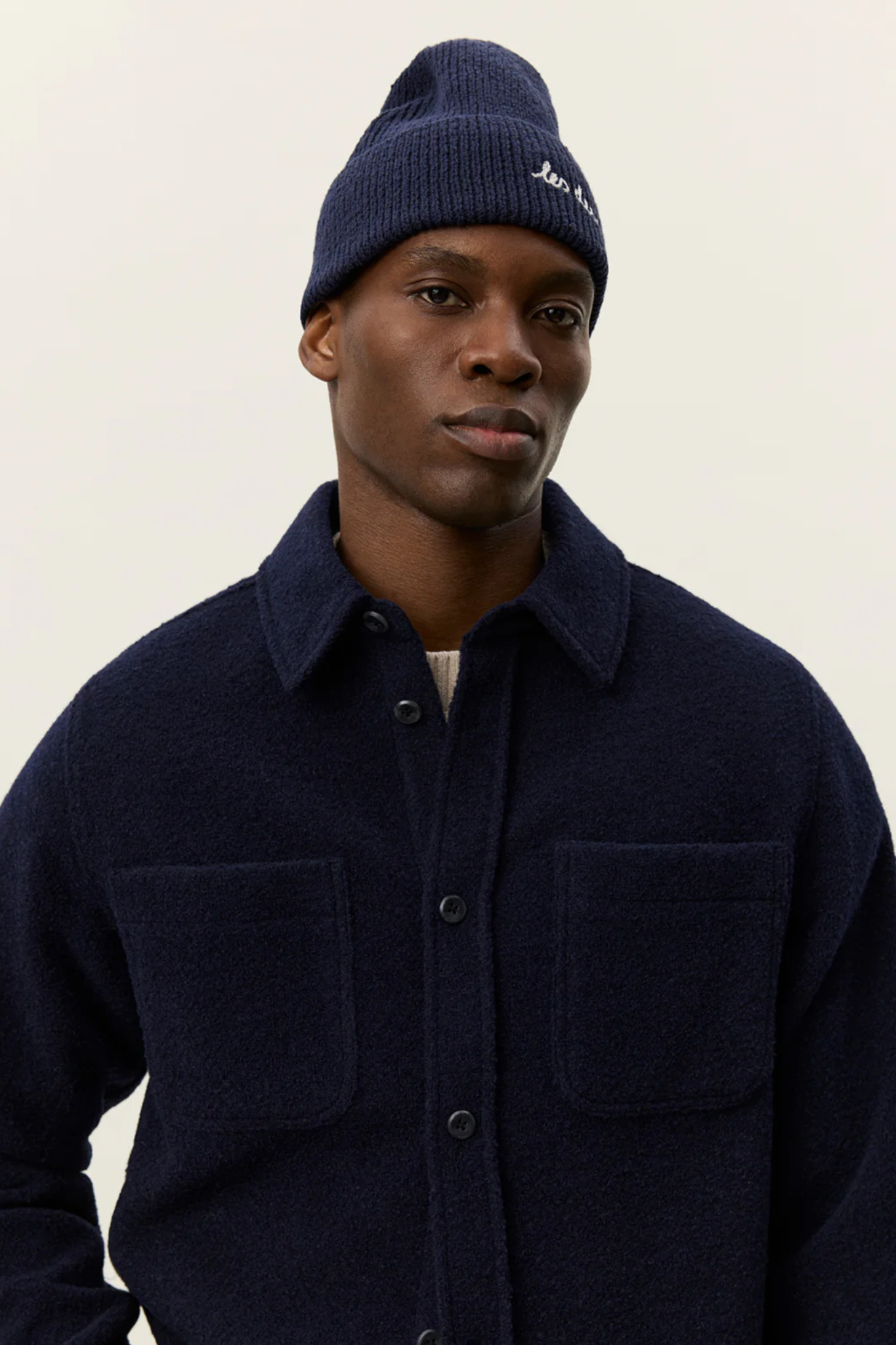 LENNON BOUCLE OVERSHIRT - DARK NAVY BLUE