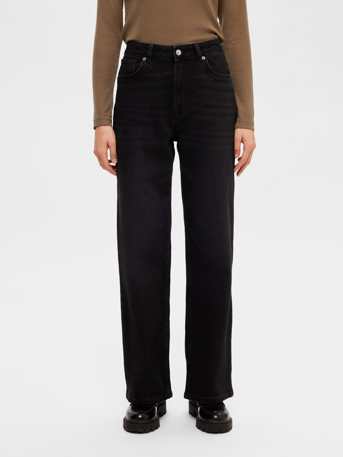 SLFALICE HW WIDE LONG BLACK JEANS