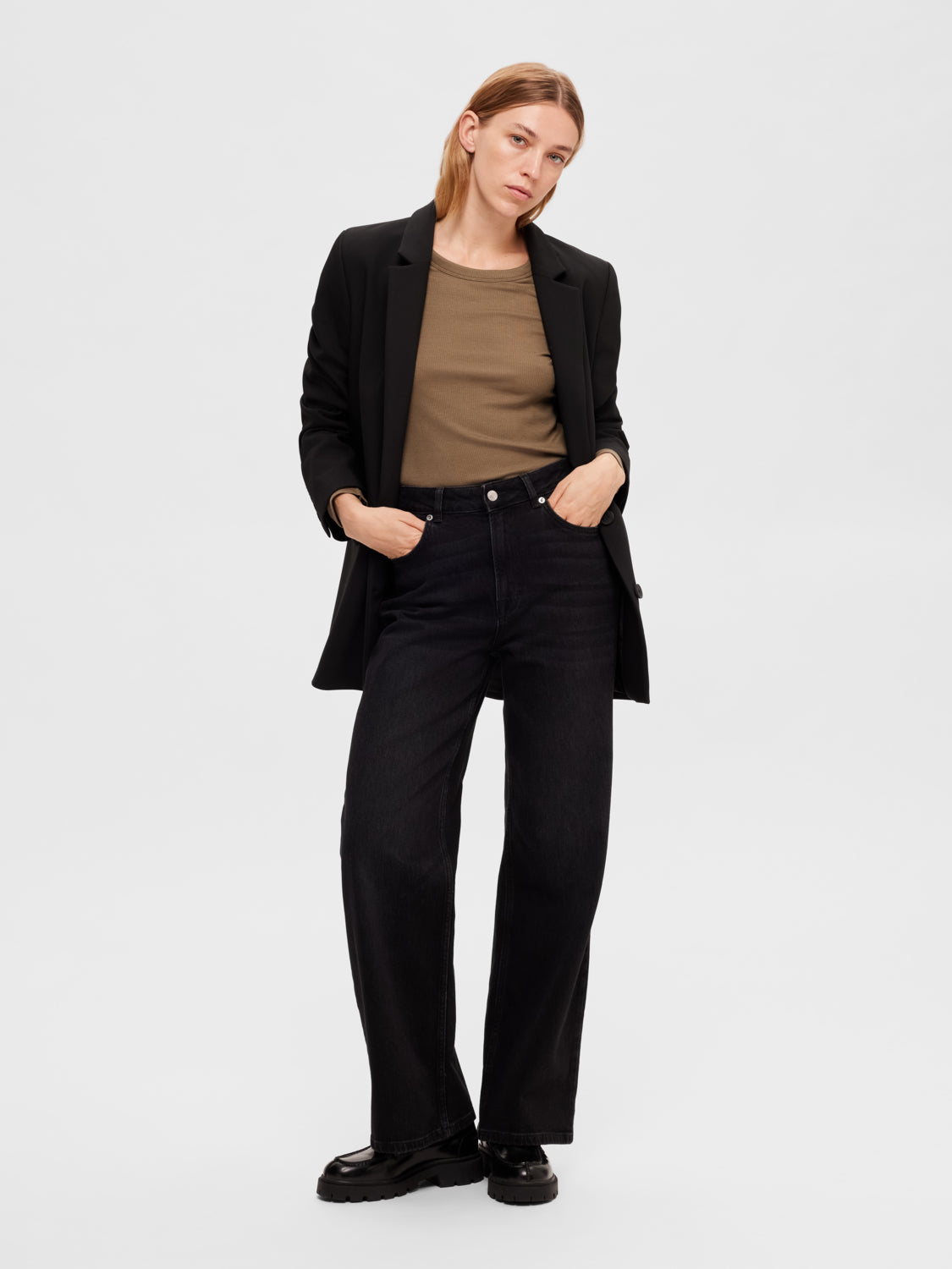 SLFALICE HW WIDE LONG BLACK JEANS