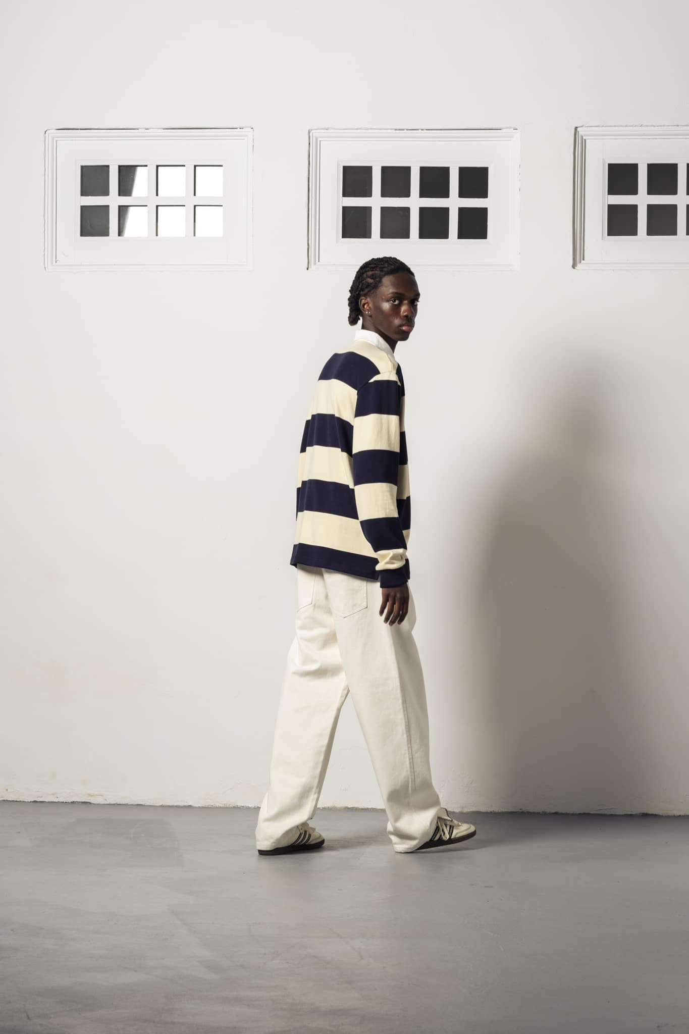 RICH KID PREMIUM POLO SHIRT - ECRU/NAVY