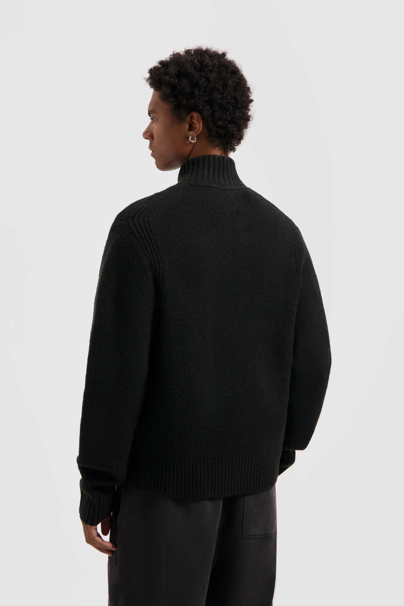 ZIP KNITTED MOCK NECK - BLACK