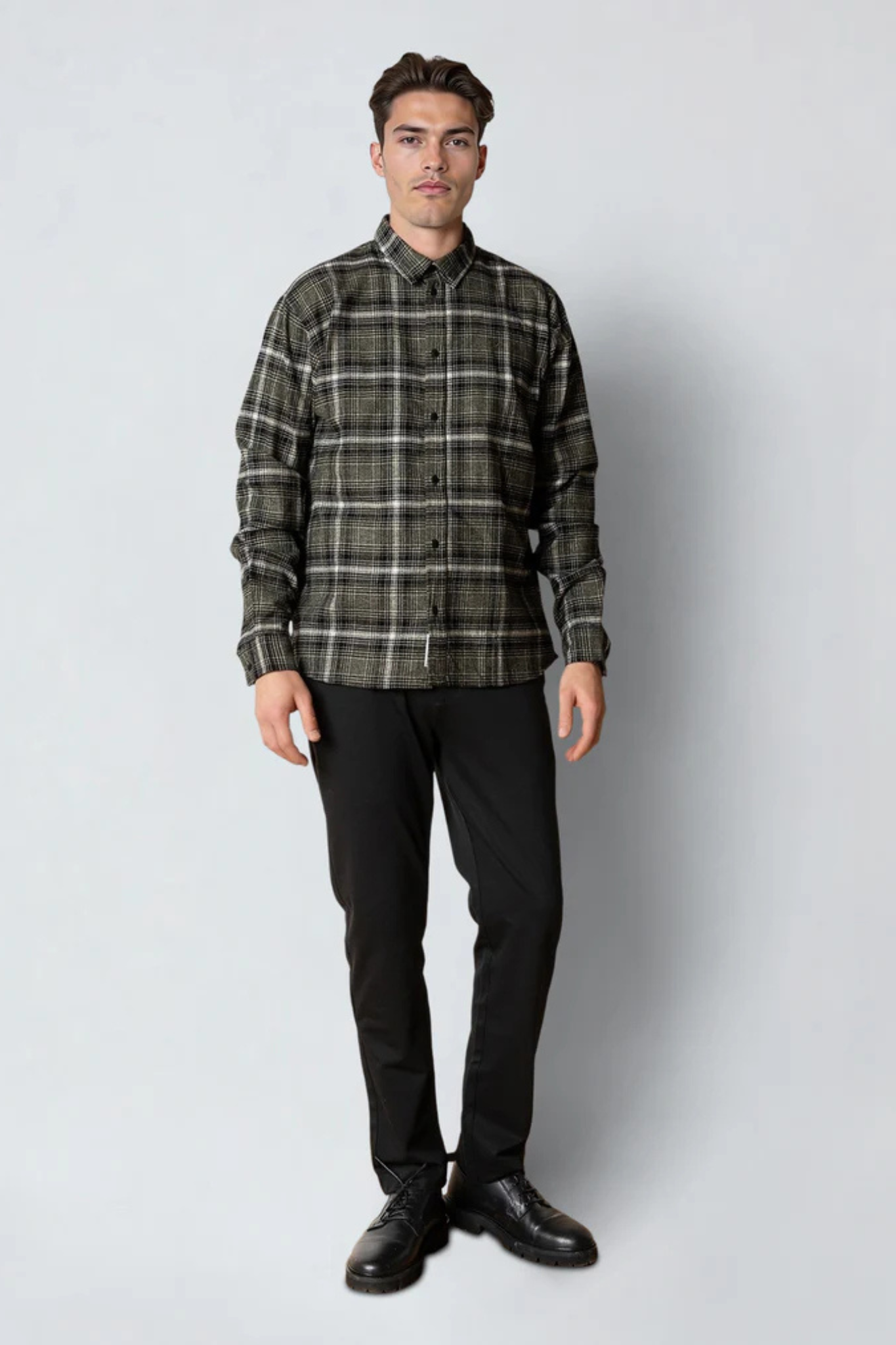 DYLAN CHECKED FLANNEL SHIRT - ARMY/BLACK