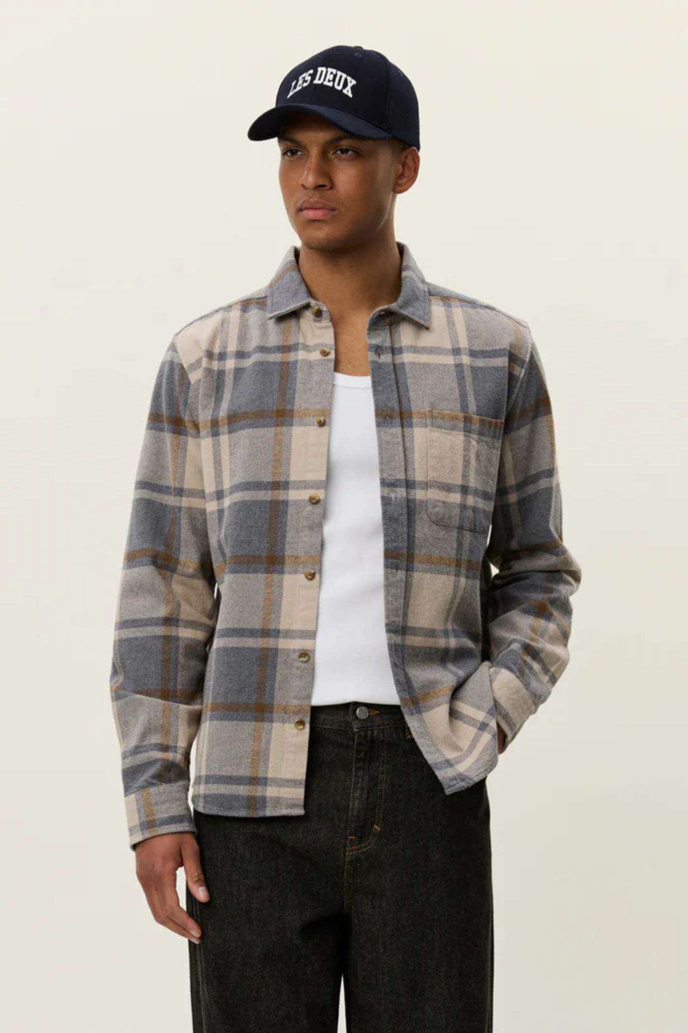 JEREMY CHECK FLANNEL SHIRT - GREY MELANGE