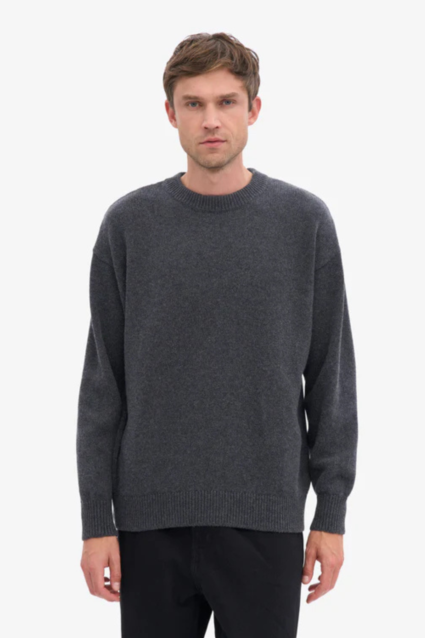 OVERSIZED MERINO WOOL CREW - LAVA GREY